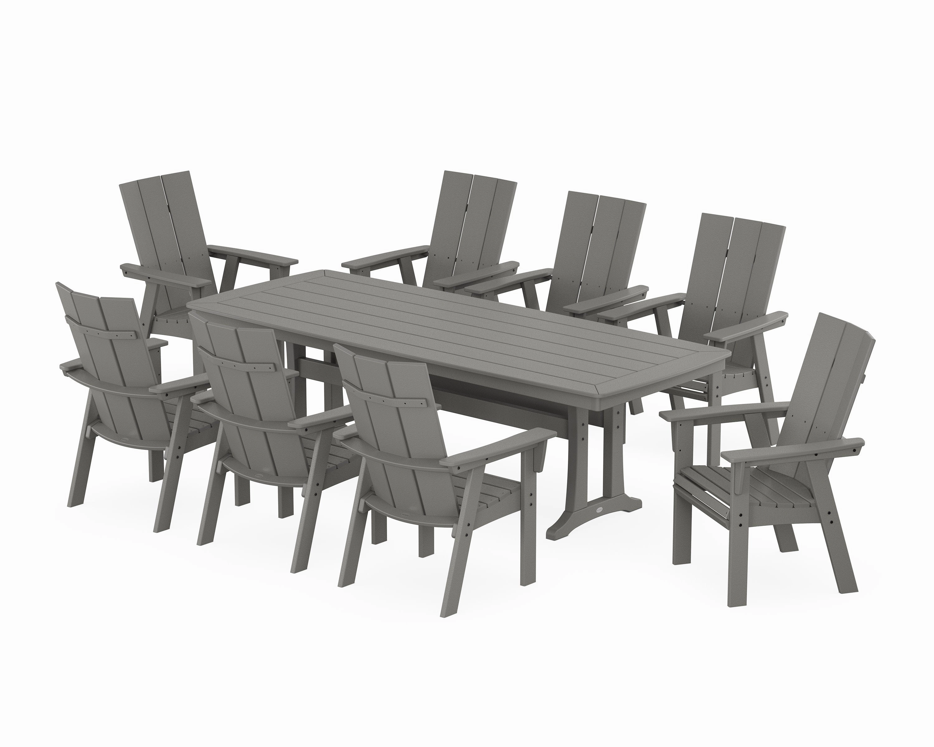 Modern Curveback Adirondack 9-Piece Dining Set with Trestle Legsoutdoor patio furniture set