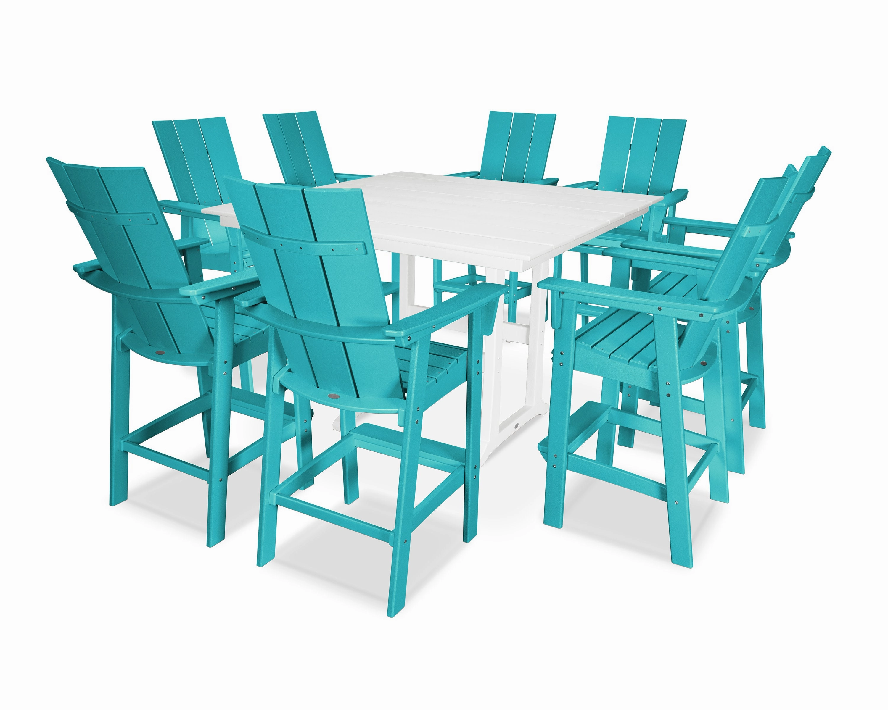 Modern Curveback Adirondack 9-Piece Farmhouse Trestle Bar Set