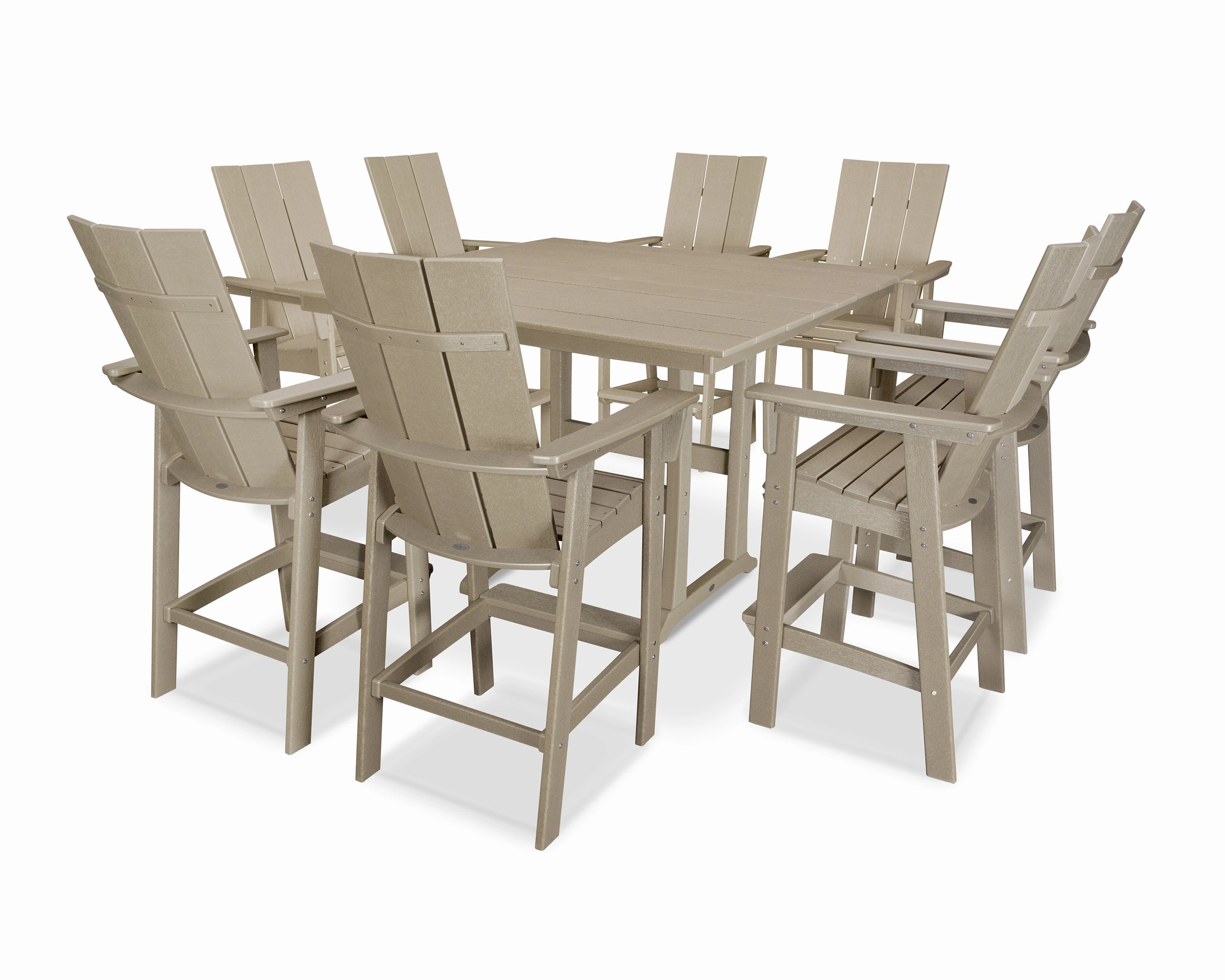 Modern Curveback Adirondack 9-Piece Farmhouse Trestle Bar Set