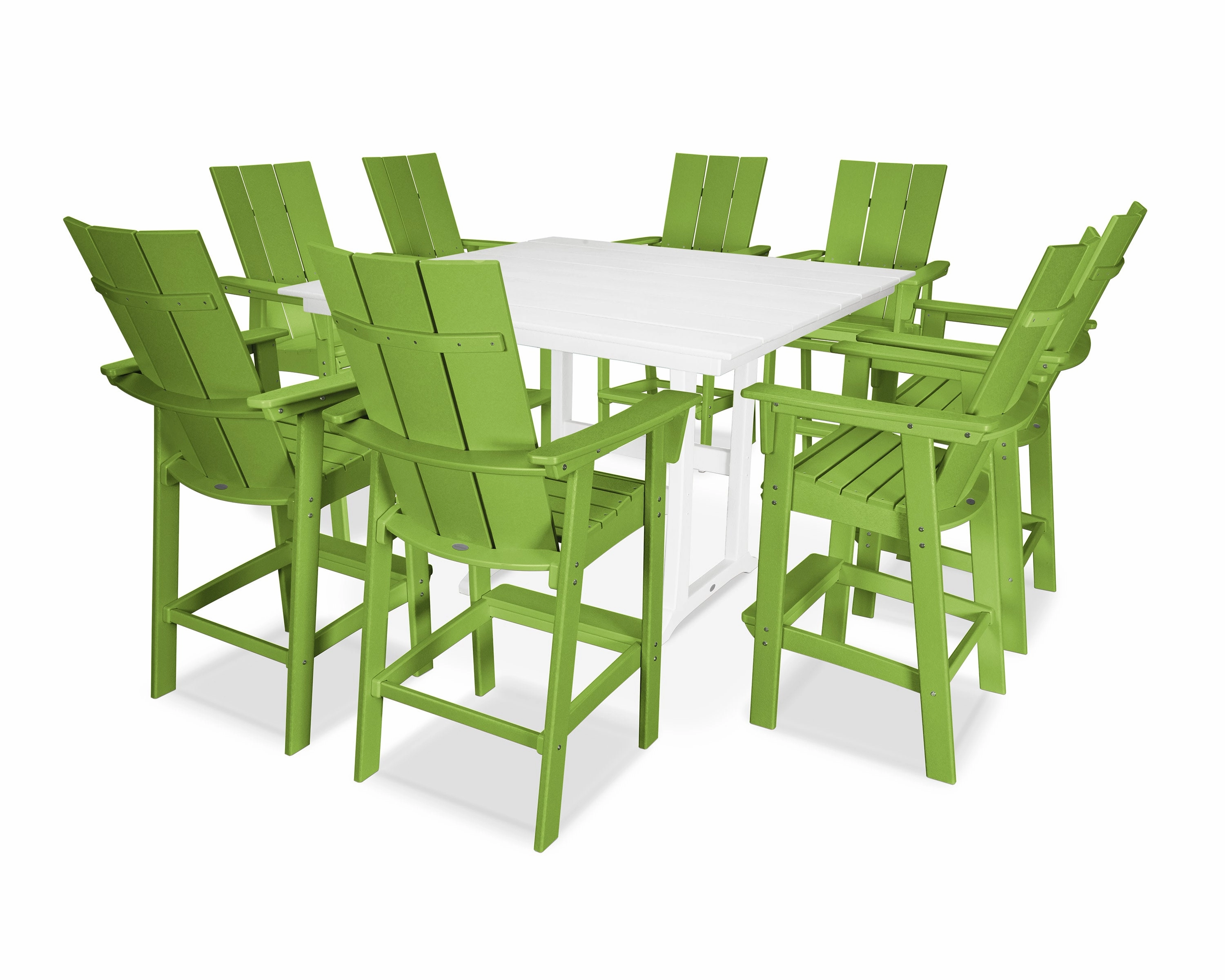Modern Curveback Adirondack 9-Piece Farmhouse Trestle Bar Set