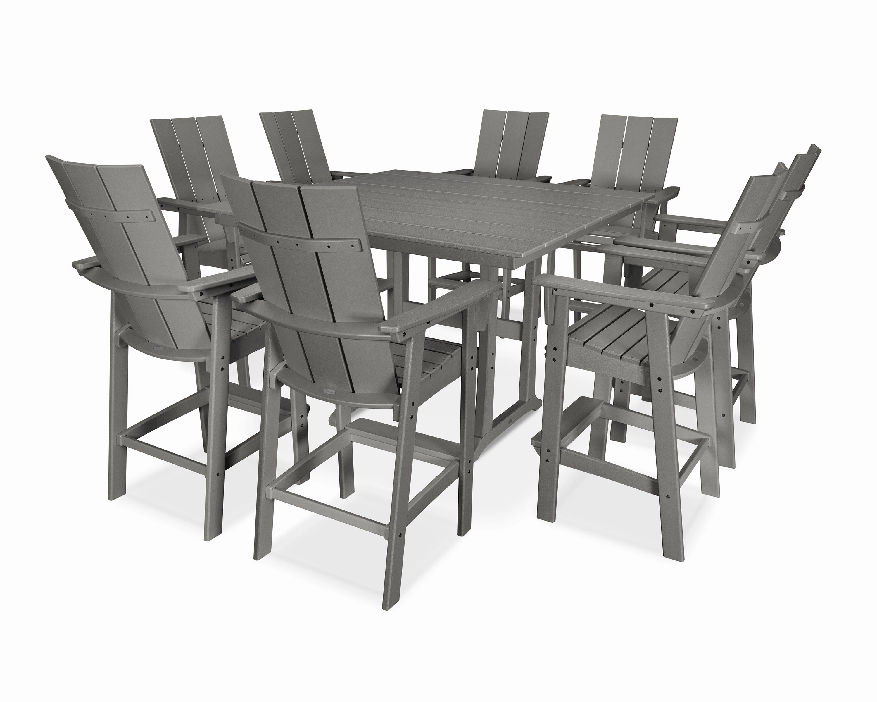 Modern Curveback Adirondack 9-Piece Farmhouse Trestle Bar Setoutdoor patio furniture set