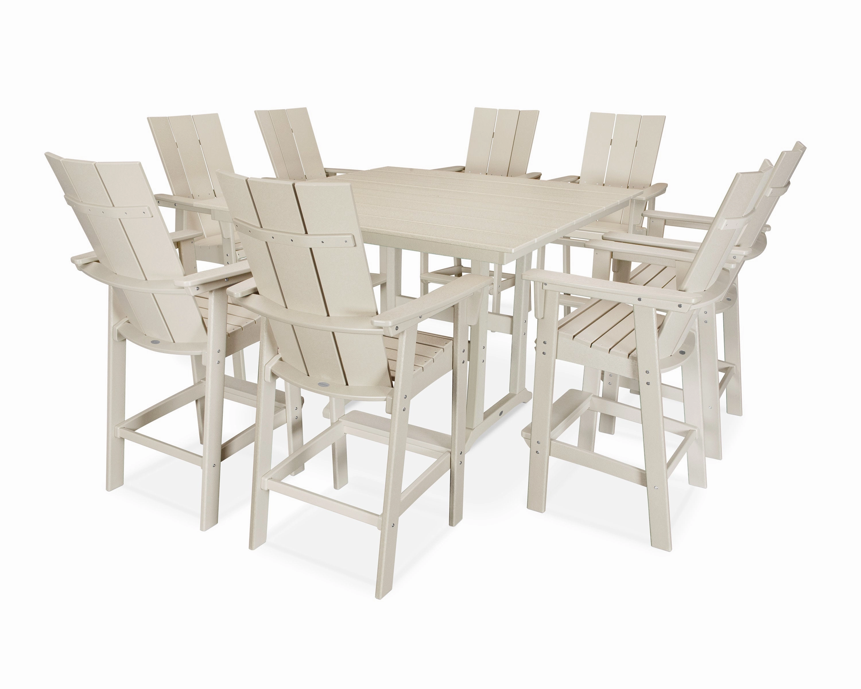 Modern Curveback Adirondack 9-Piece Farmhouse Trestle Bar Set
