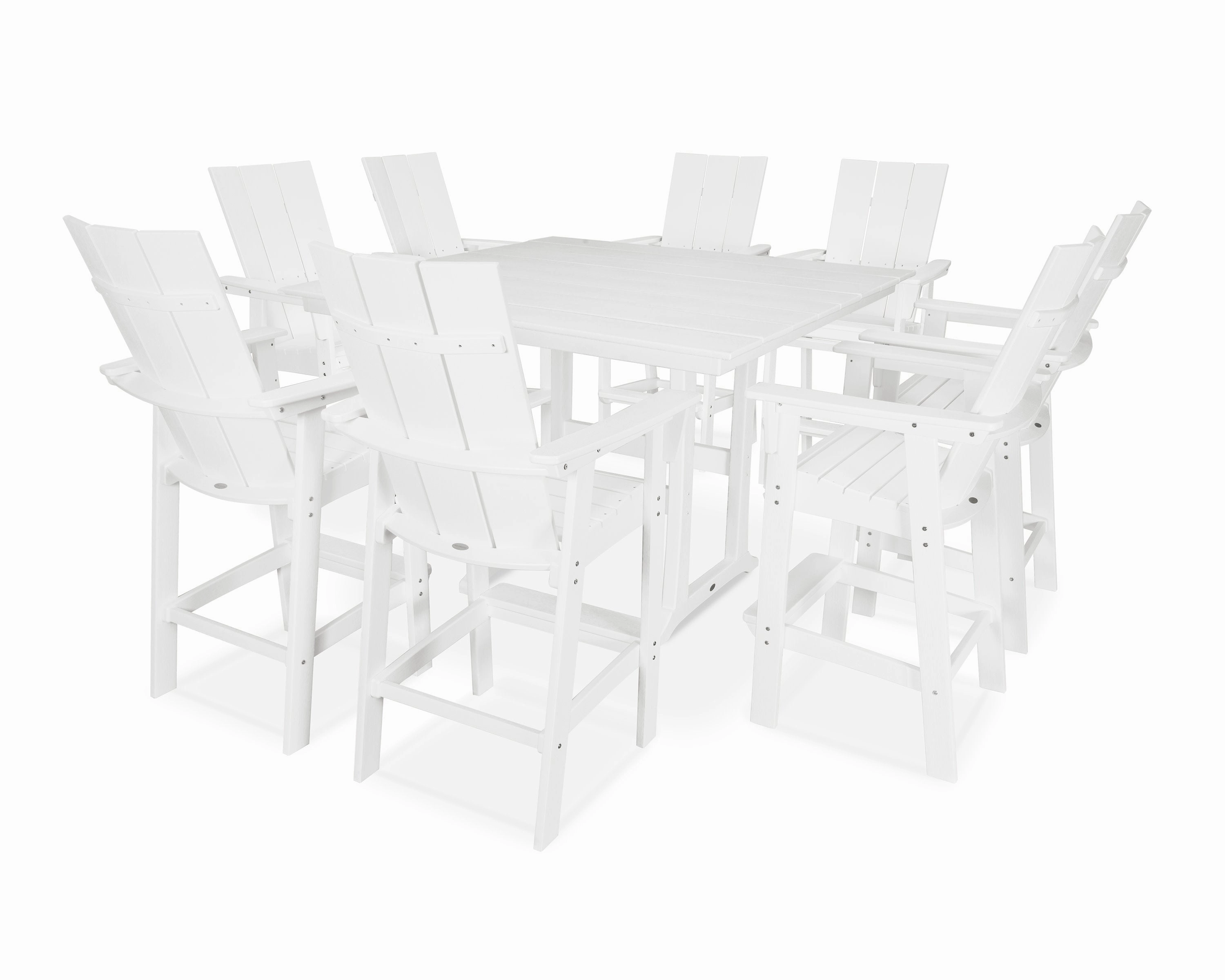 Modern Curveback Adirondack 9-Piece Farmhouse Trestle Bar Set