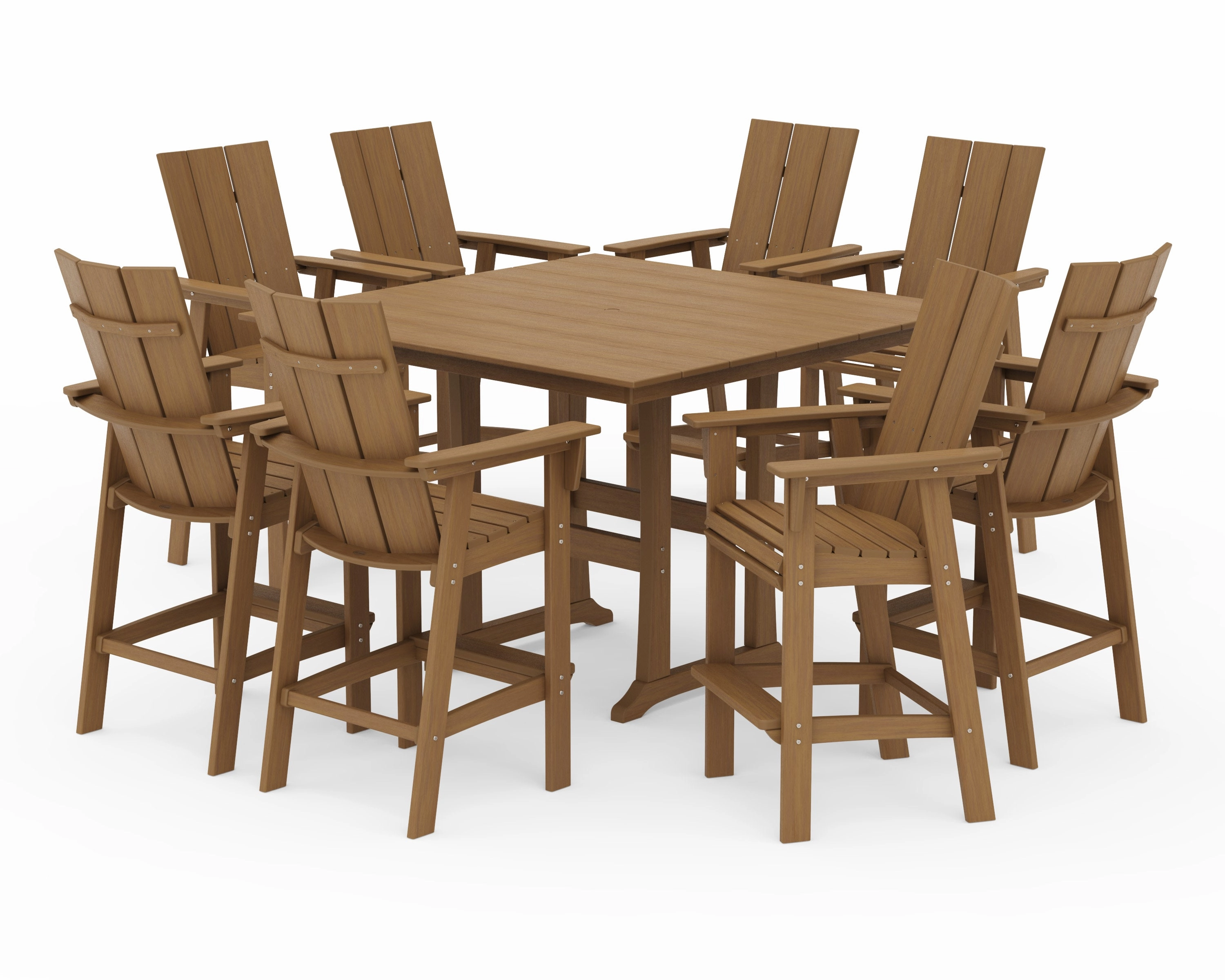 Modern Curveback Adirondack 9-Piece Farmhouse Trestle Bar Set