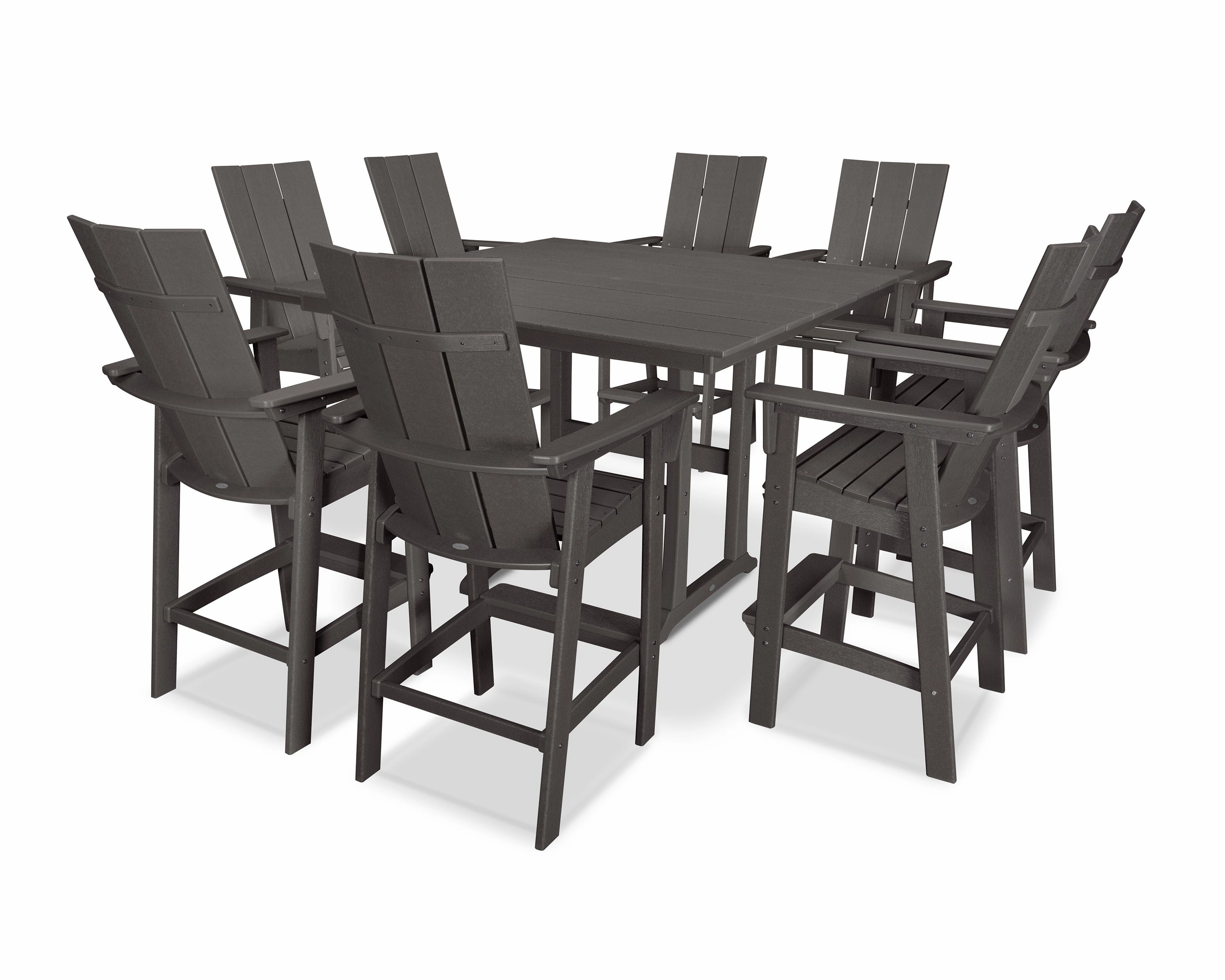 Modern Curveback Adirondack 9-Piece Farmhouse Trestle Bar Set