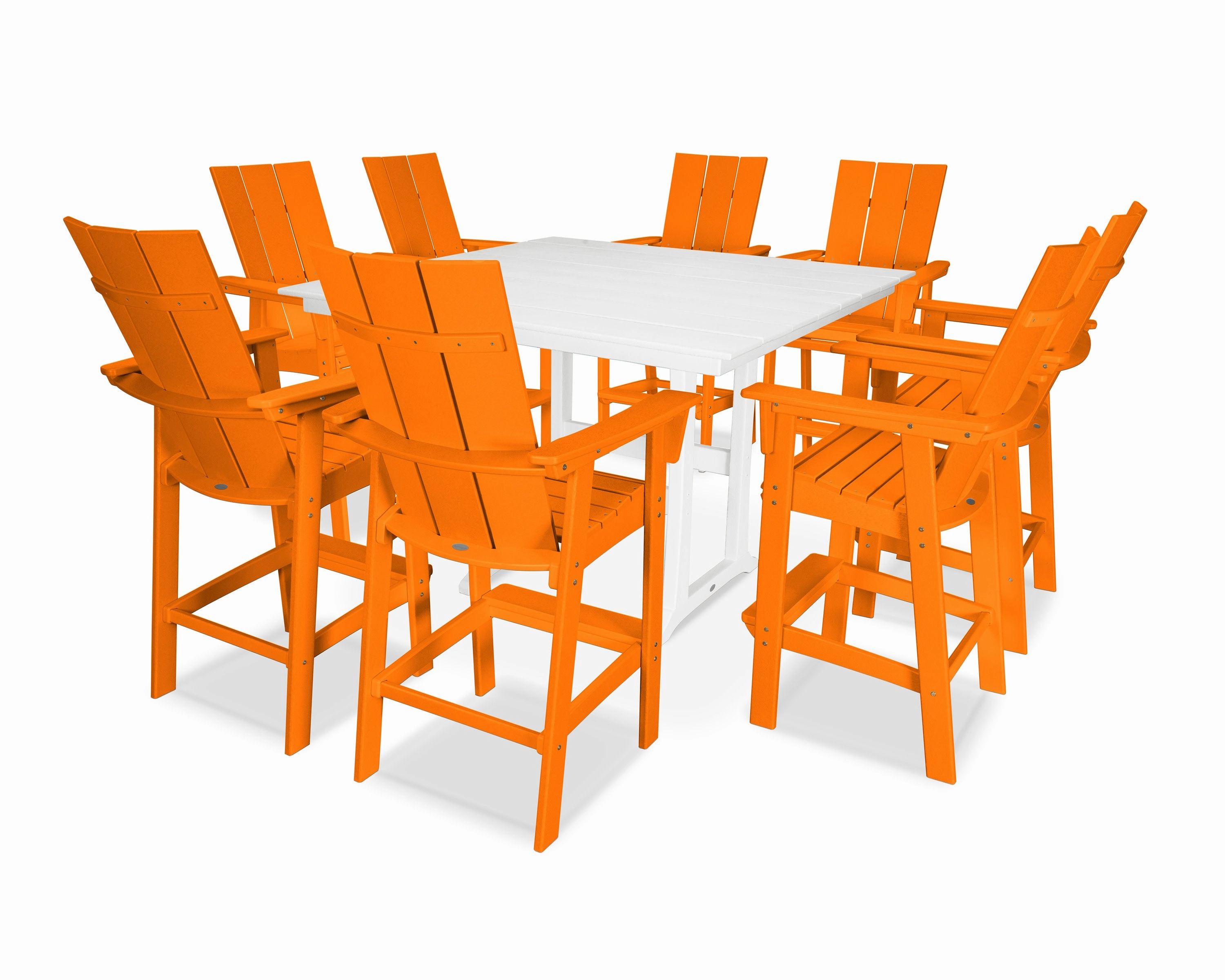 Modern Curveback Adirondack 9-Piece Farmhouse Trestle Bar Set