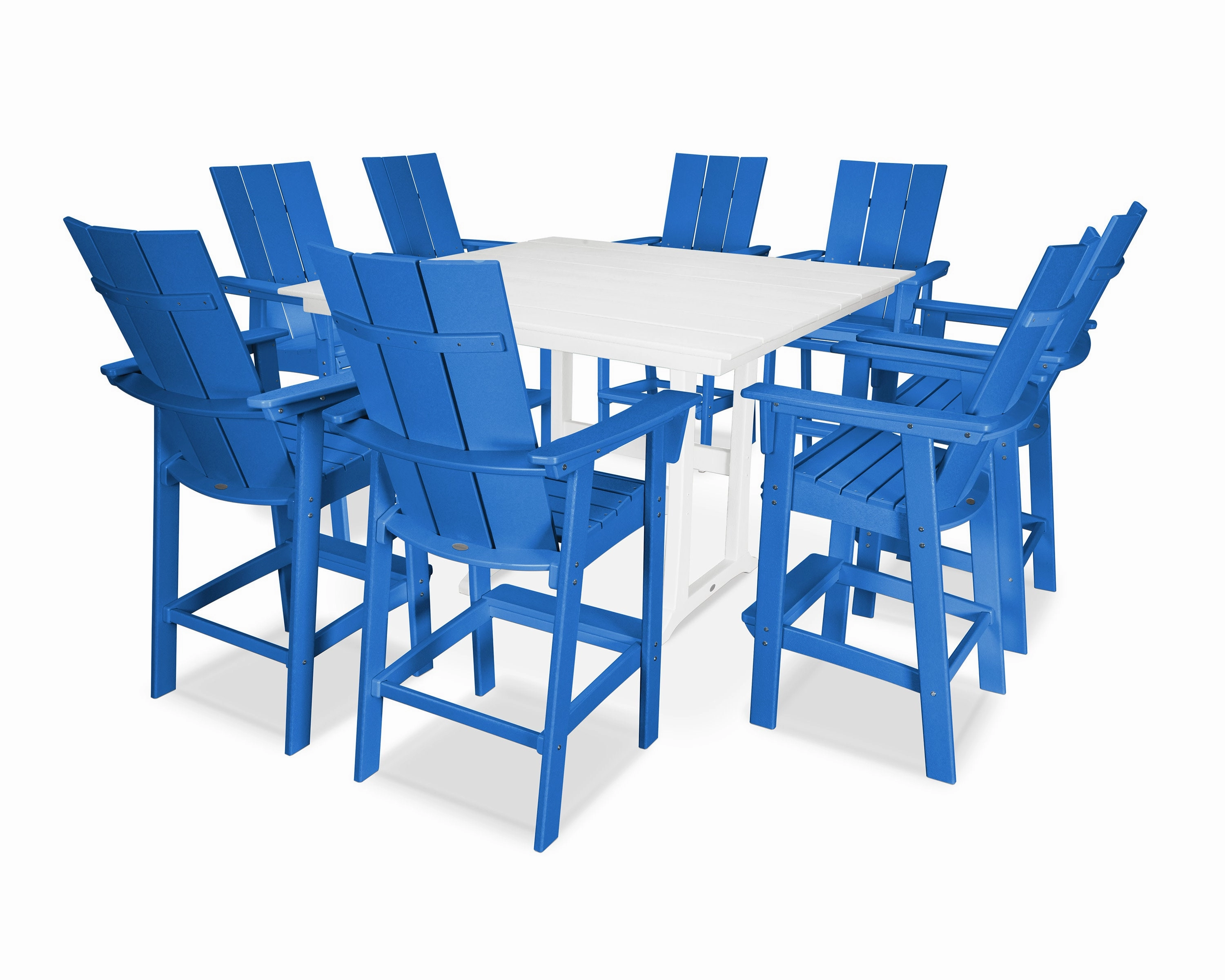 Modern Curveback Adirondack 9-Piece Farmhouse Trestle Bar Set