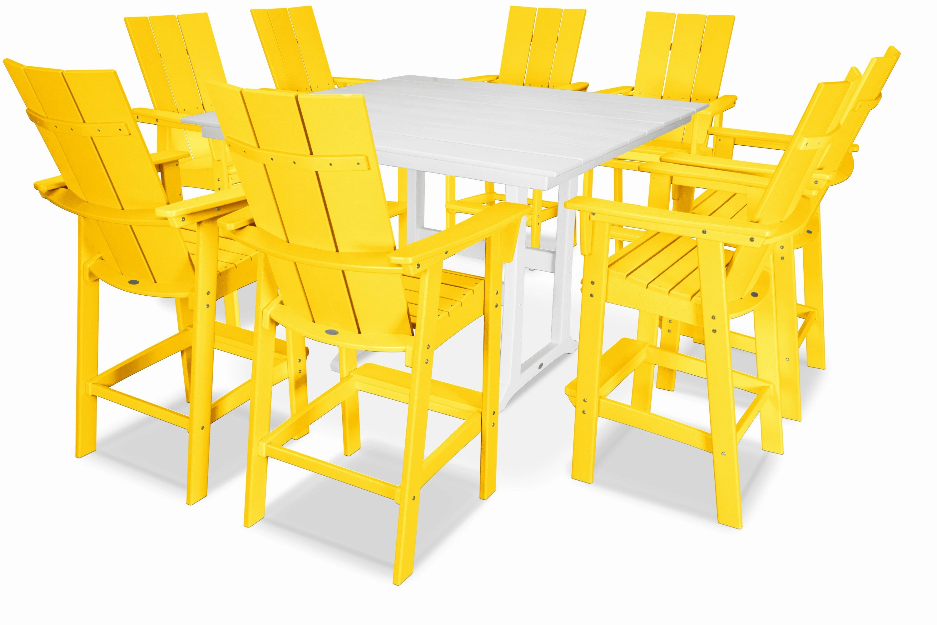 Modern Curveback Adirondack 9-Piece Farmhouse Trestle Bar Set