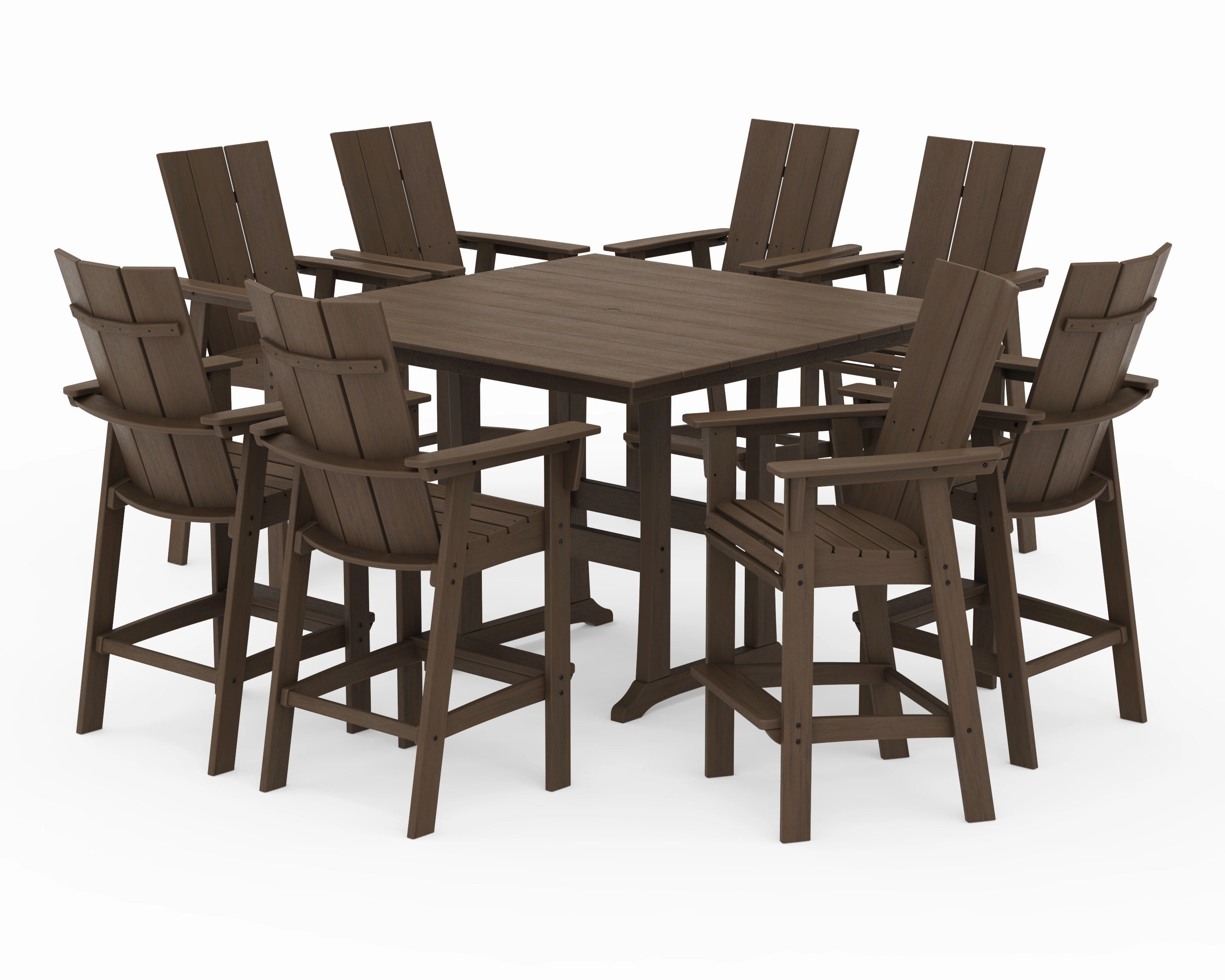 Modern Curveback Adirondack 9-Piece Farmhouse Trestle Bar Set