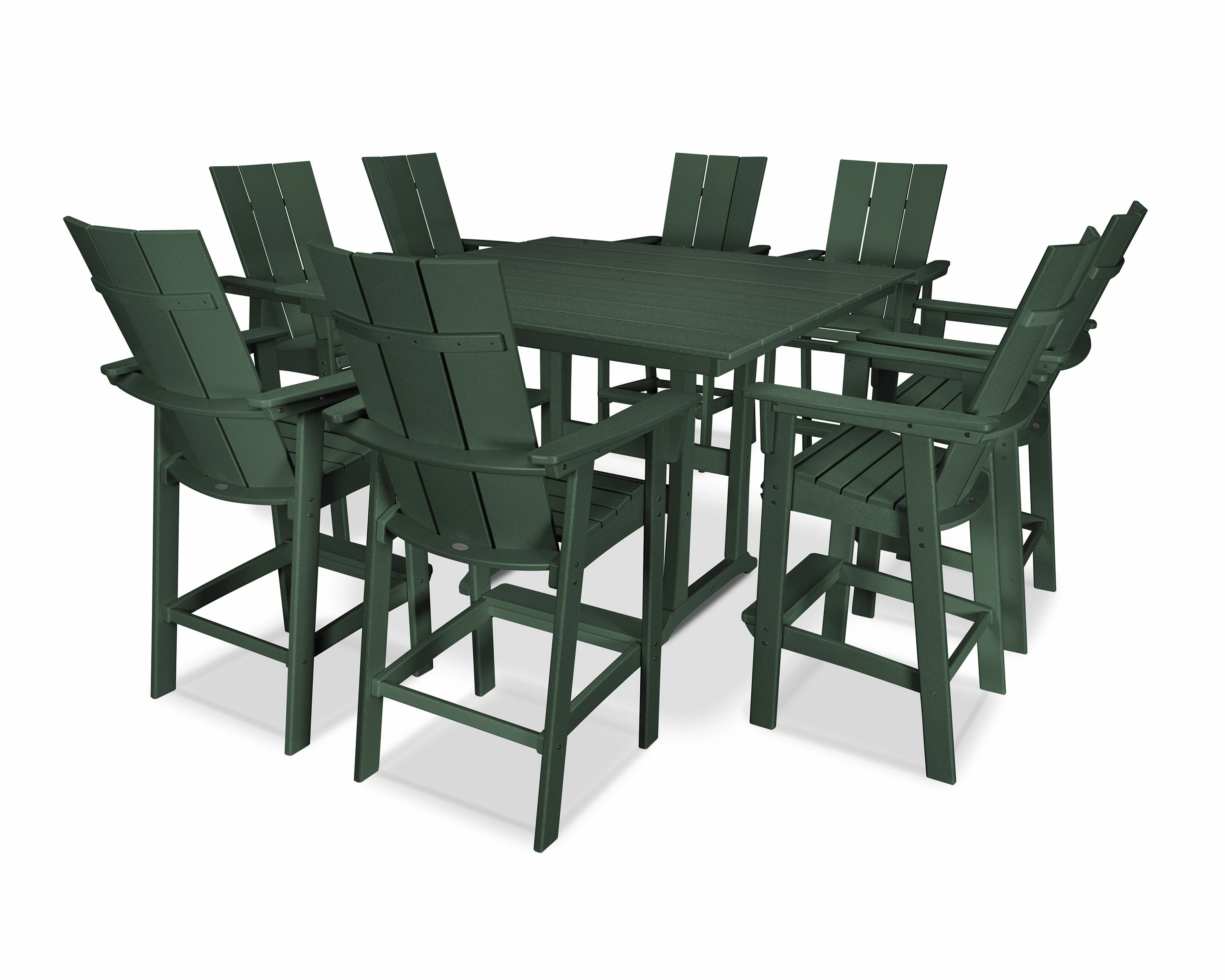 Modern Curveback Adirondack 9-Piece Farmhouse Trestle Bar Set