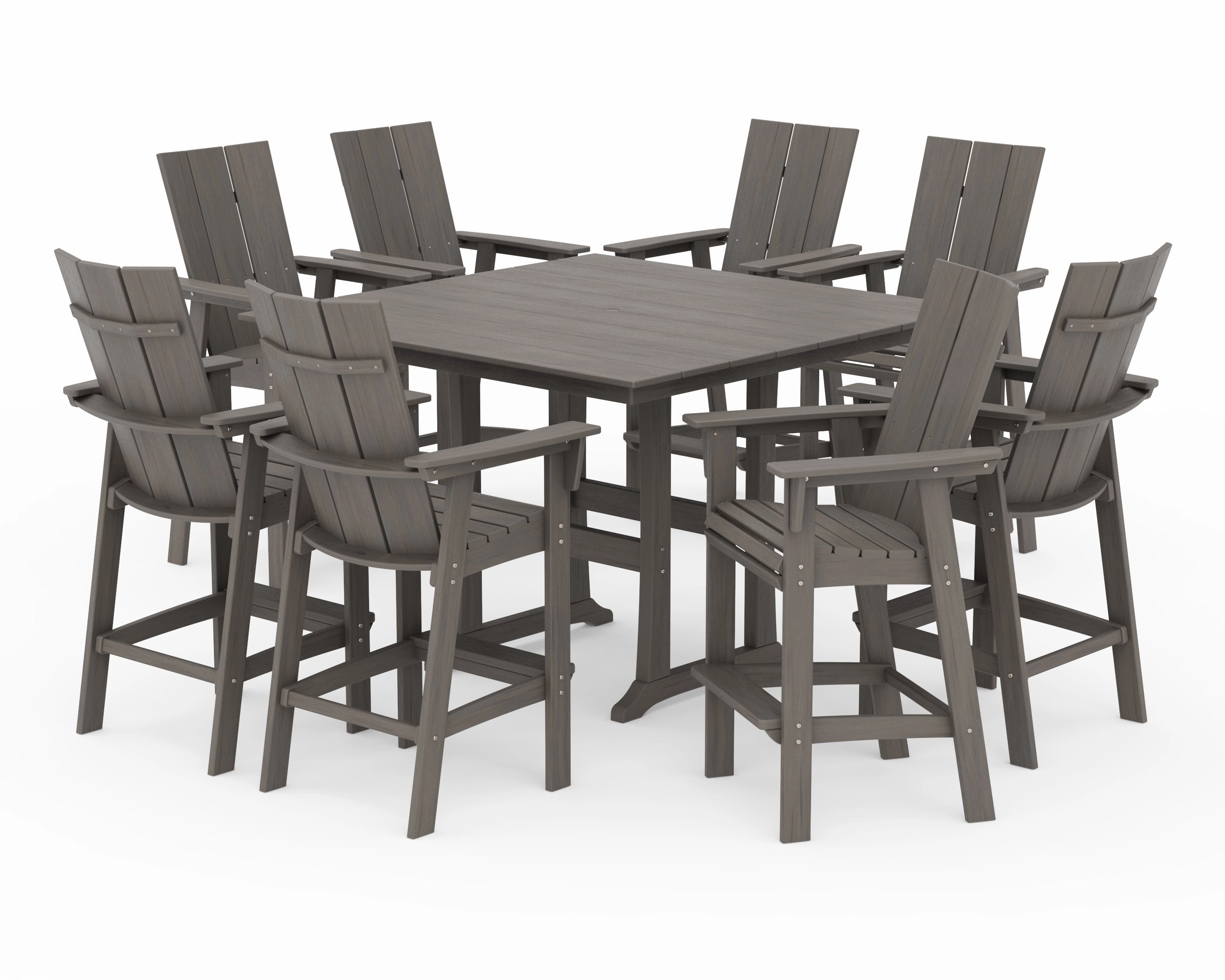 Modern Curveback Adirondack 9-Piece Farmhouse Trestle Bar Set