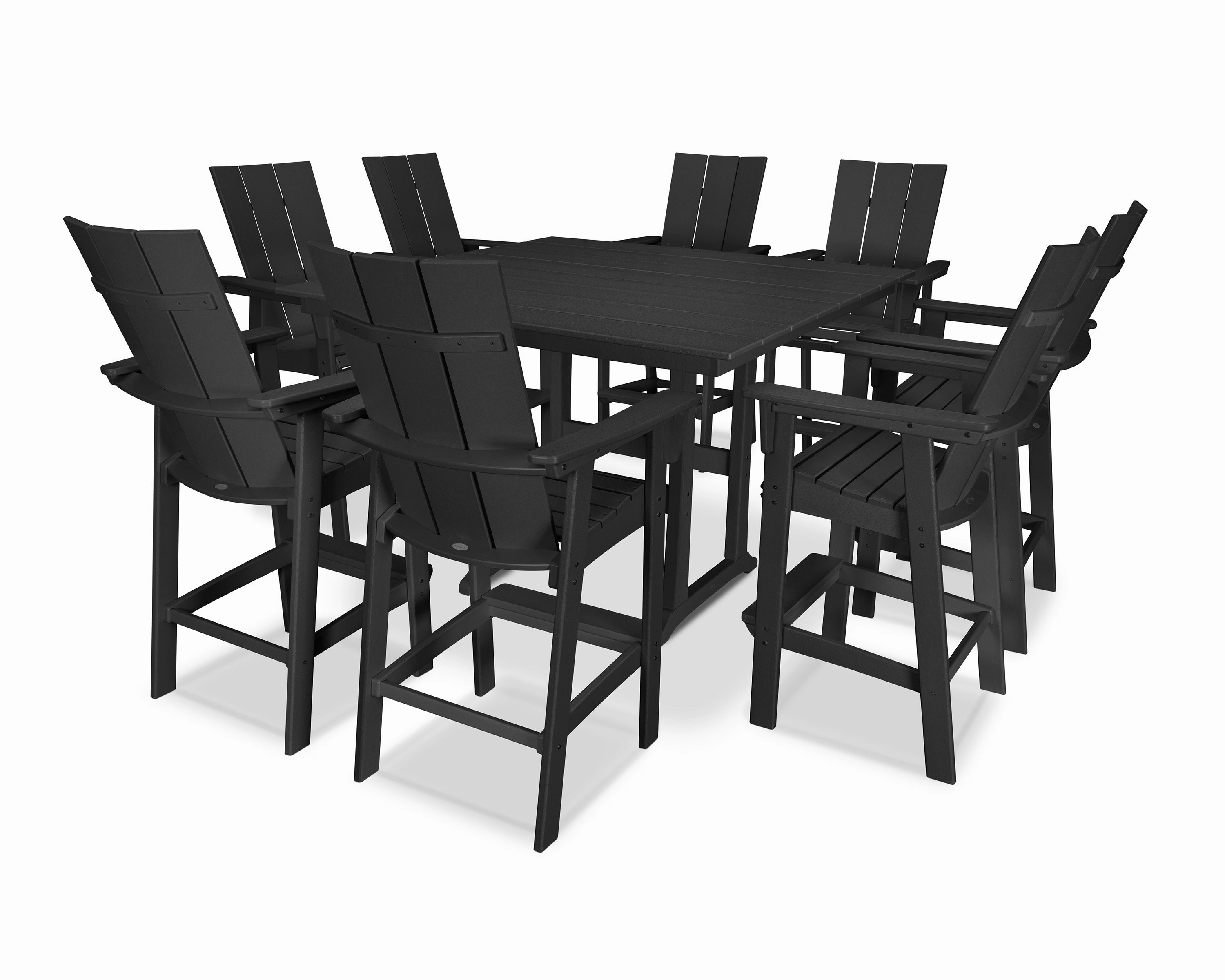 Modern Curveback Adirondack 9-Piece Farmhouse Trestle Bar Set