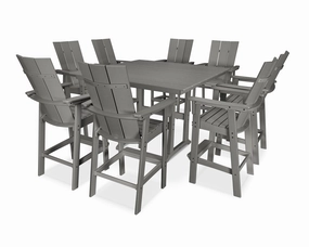 Modern Curveback Adirondack 9-Piece Farmhouse Trestle Bar Setoutdoor patio furniture set