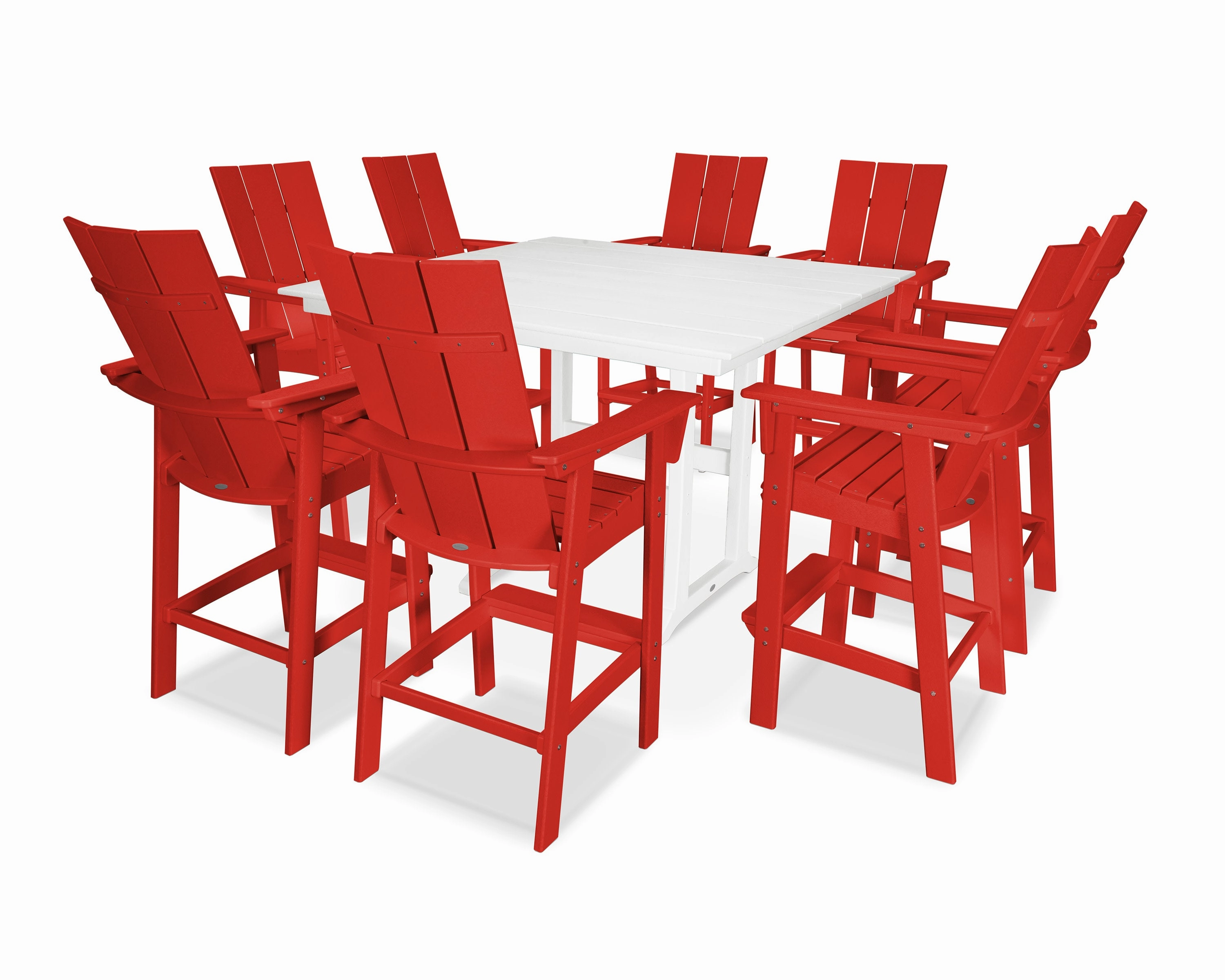 Modern Curveback Adirondack 9-Piece Farmhouse Trestle Bar Set