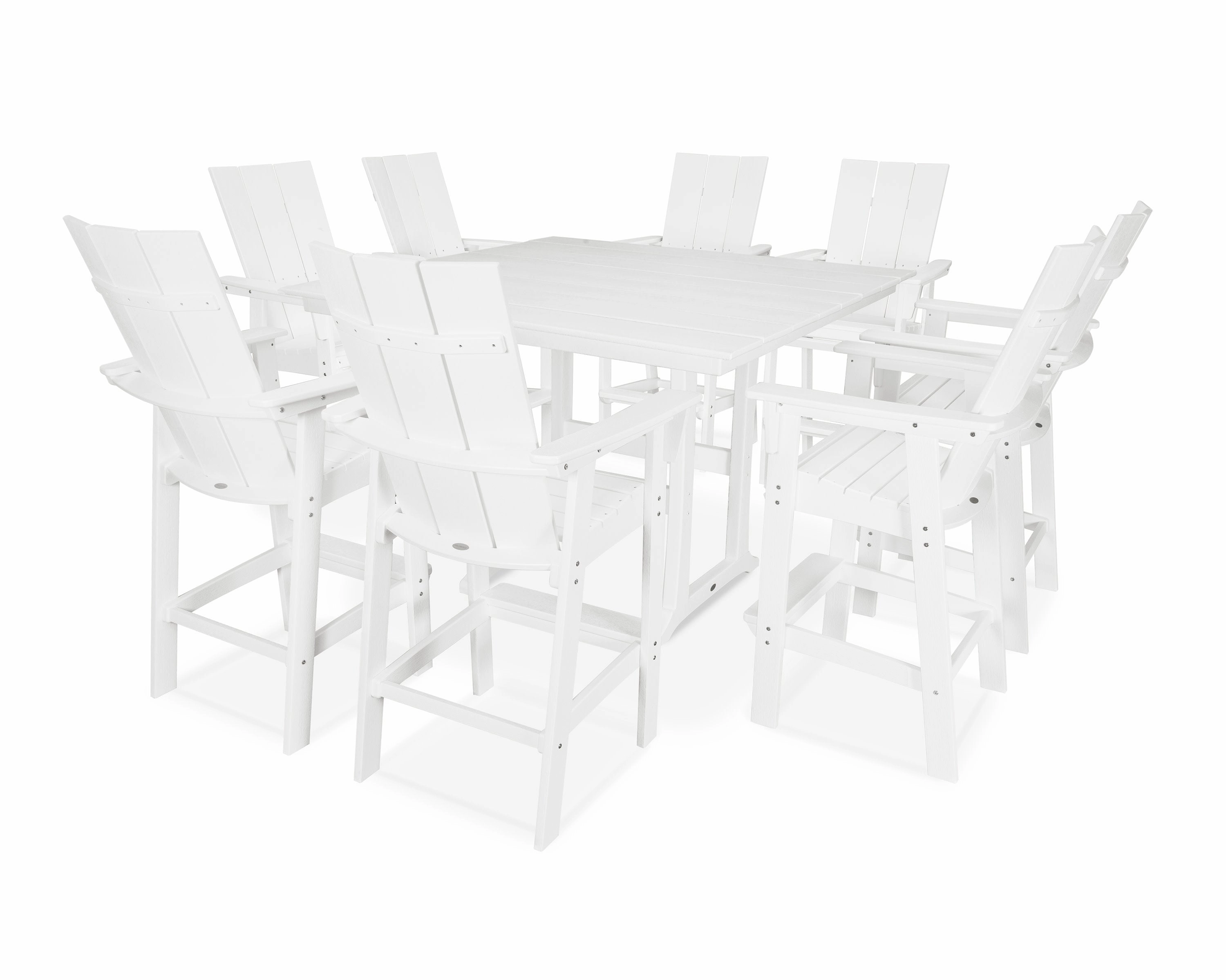 Modern Curveback Adirondack 9-Piece Farmhouse Trestle Bar Set