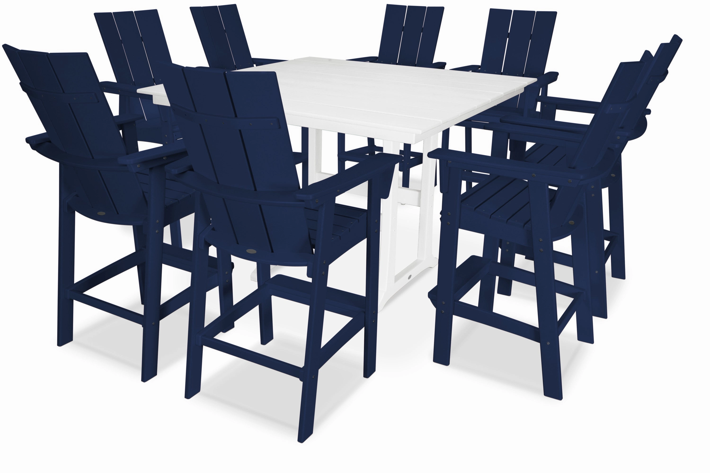 Modern Curveback Adirondack 9-Piece Farmhouse Trestle Bar Set
