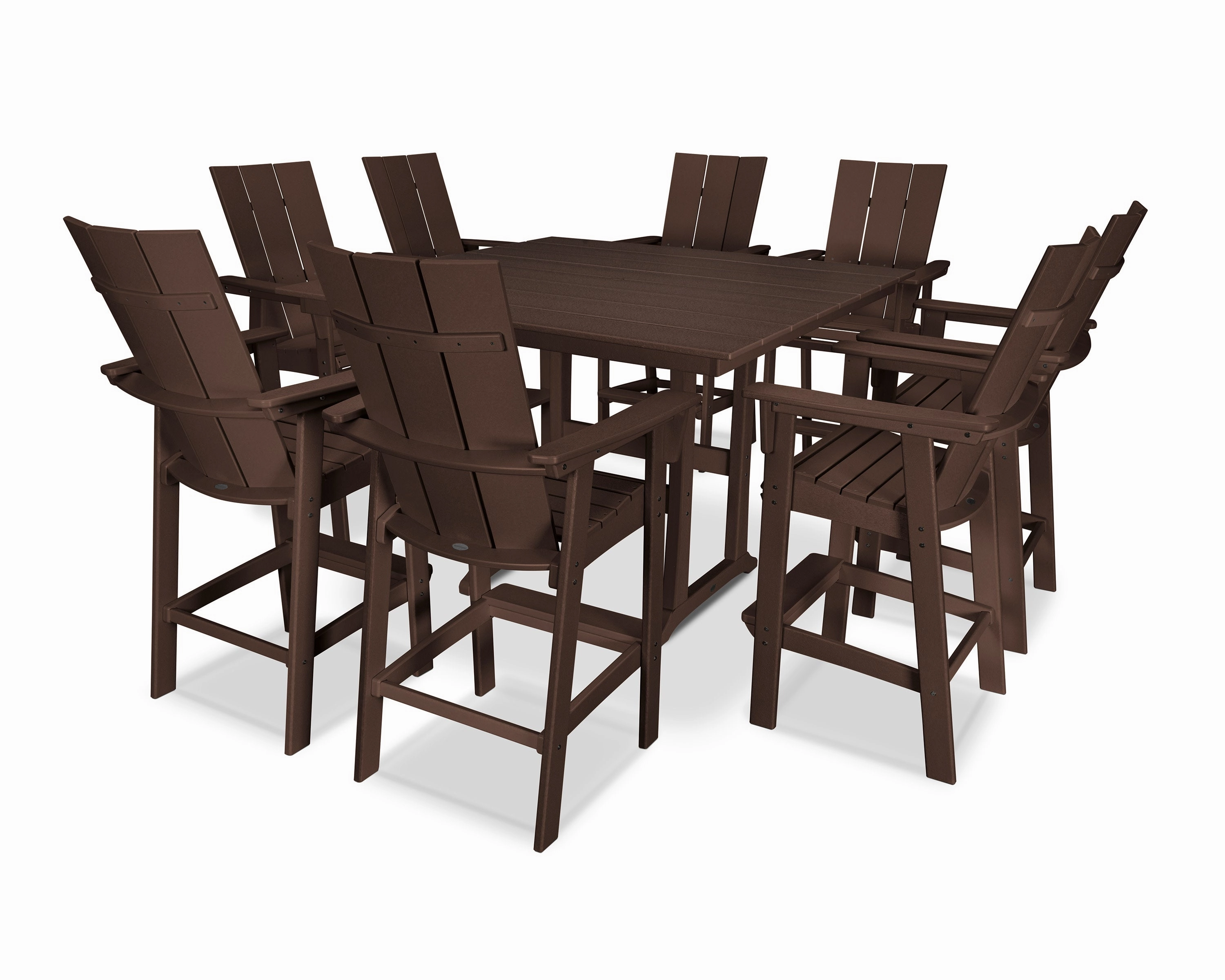 Modern Curveback Adirondack 9-Piece Farmhouse Trestle Bar Set