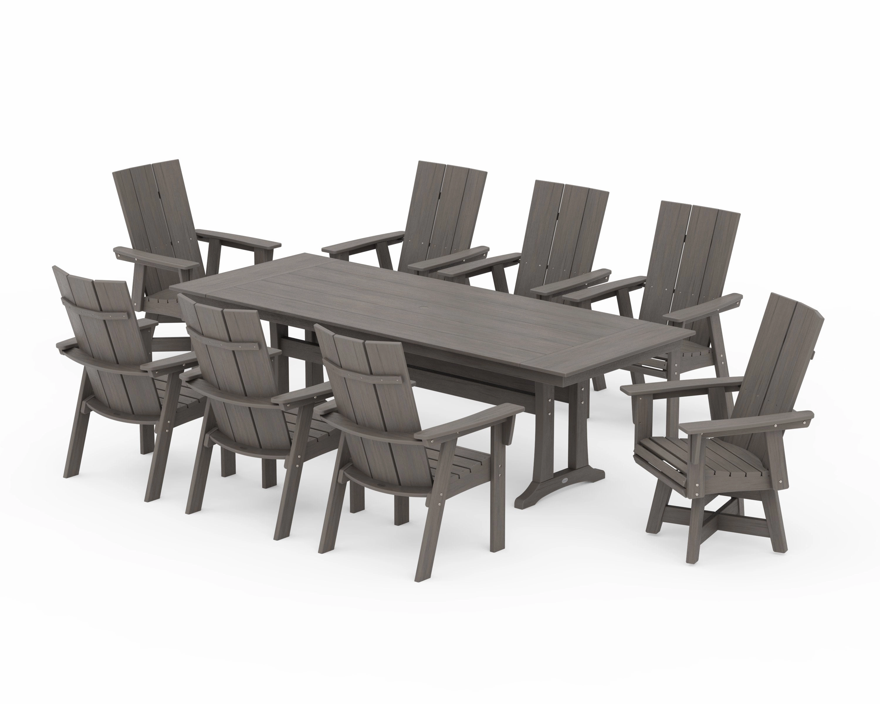 Modern Curveback Adirondack Swivel 9-Piece Farmhouse Dining Set with Trestle Legs