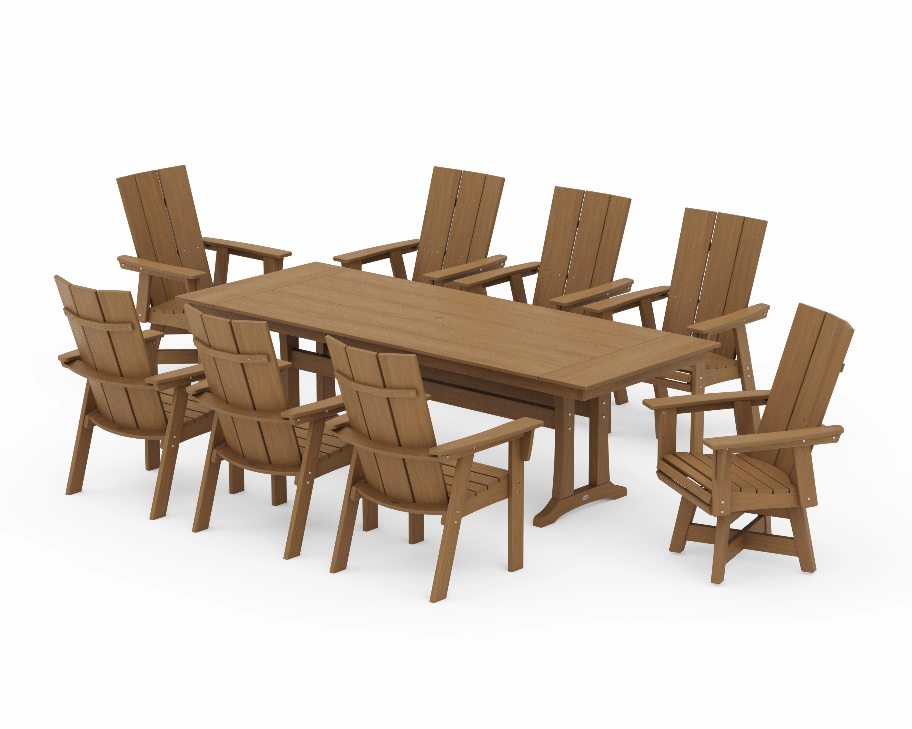 Modern Curveback Adirondack Swivel 9-Piece Farmhouse Dining Set with Trestle Legs