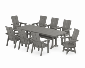 Modern Curveback Adirondack Swivel 9-Piece Farmhouse Dining Set with Trestle Legsoutdoor patio furniture set