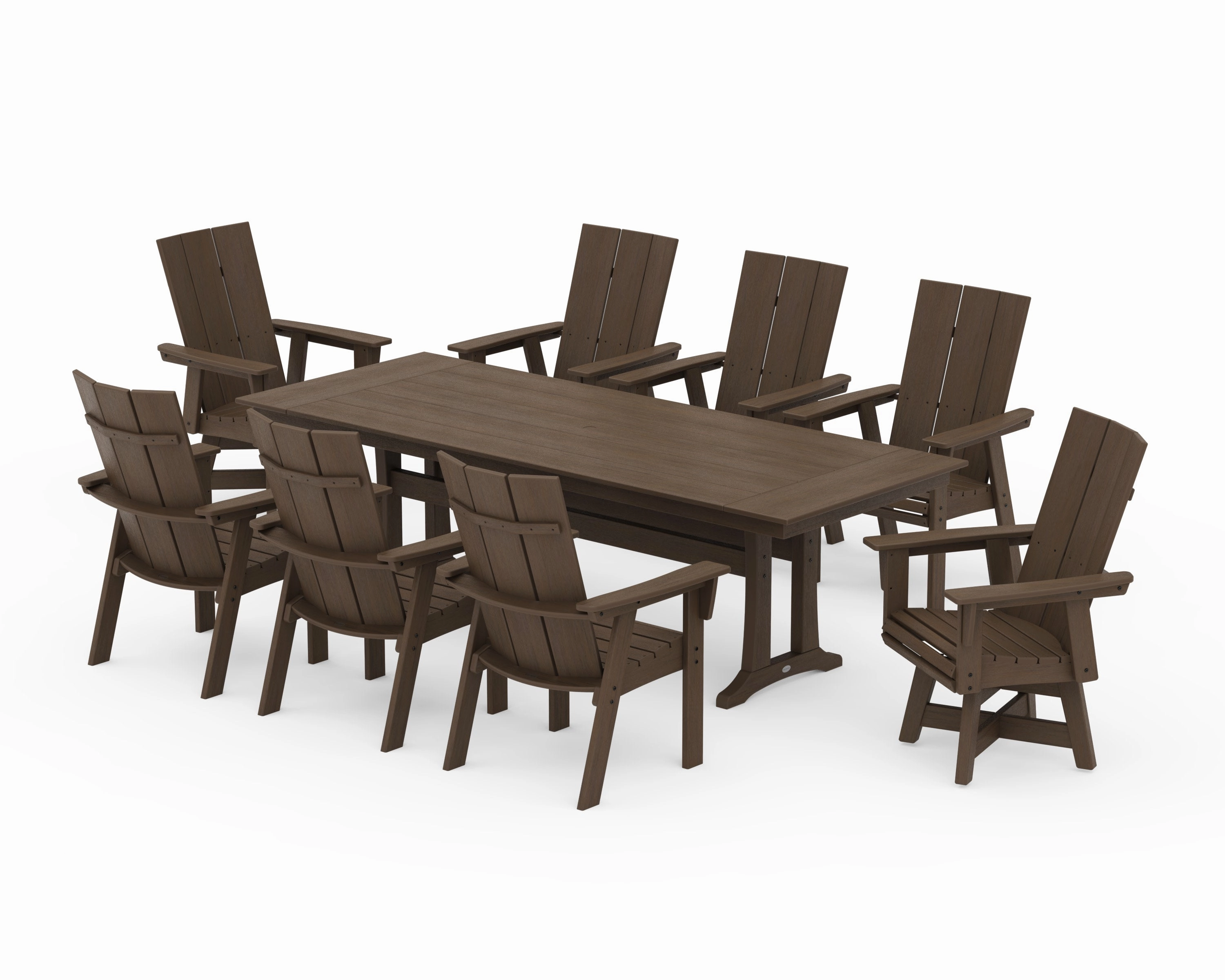 Modern Curveback Adirondack Swivel 9-Piece Farmhouse Dining Set with Trestle Legs