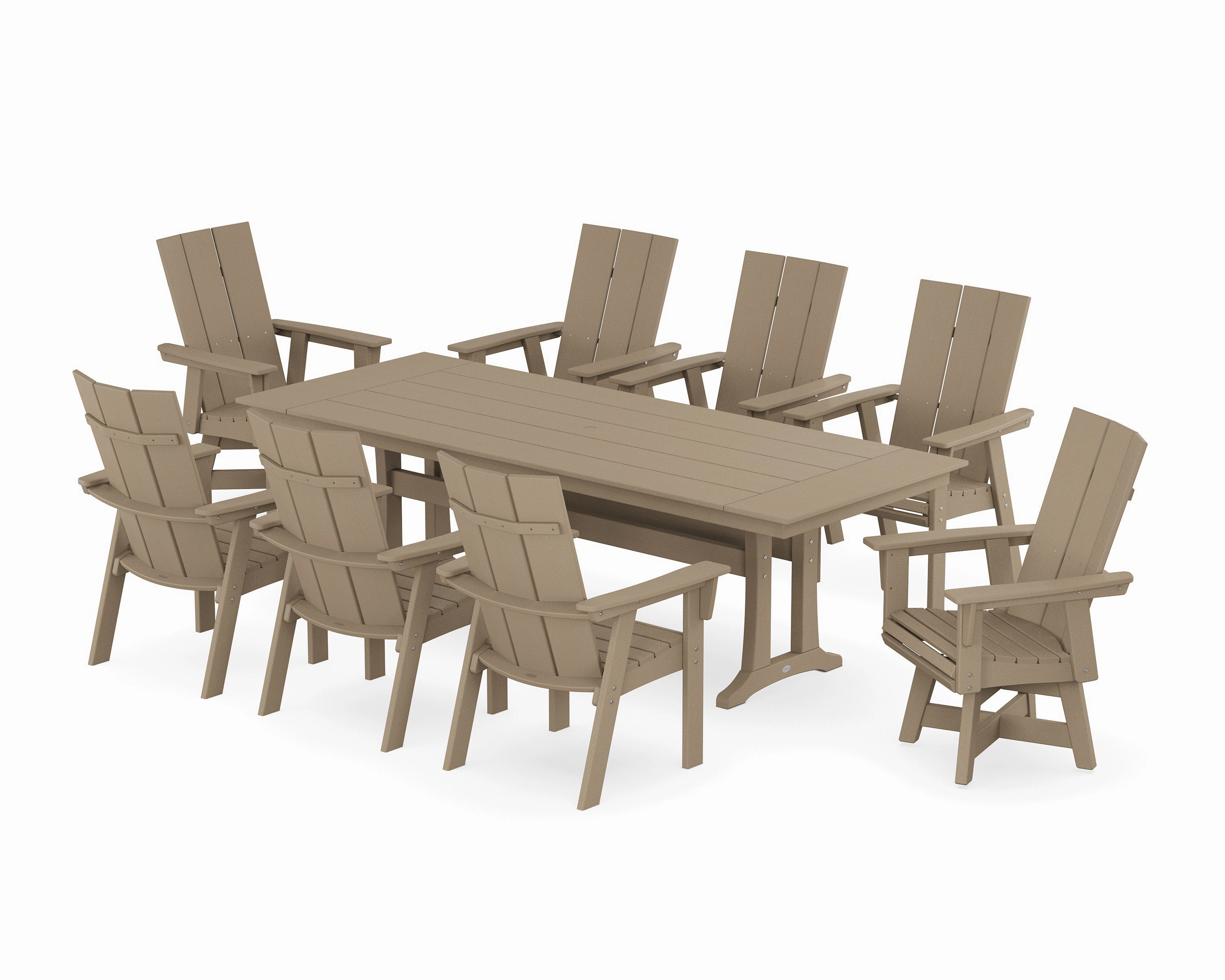 Modern Curveback Adirondack Swivel 9-Piece Farmhouse Dining Set with Trestle Legs