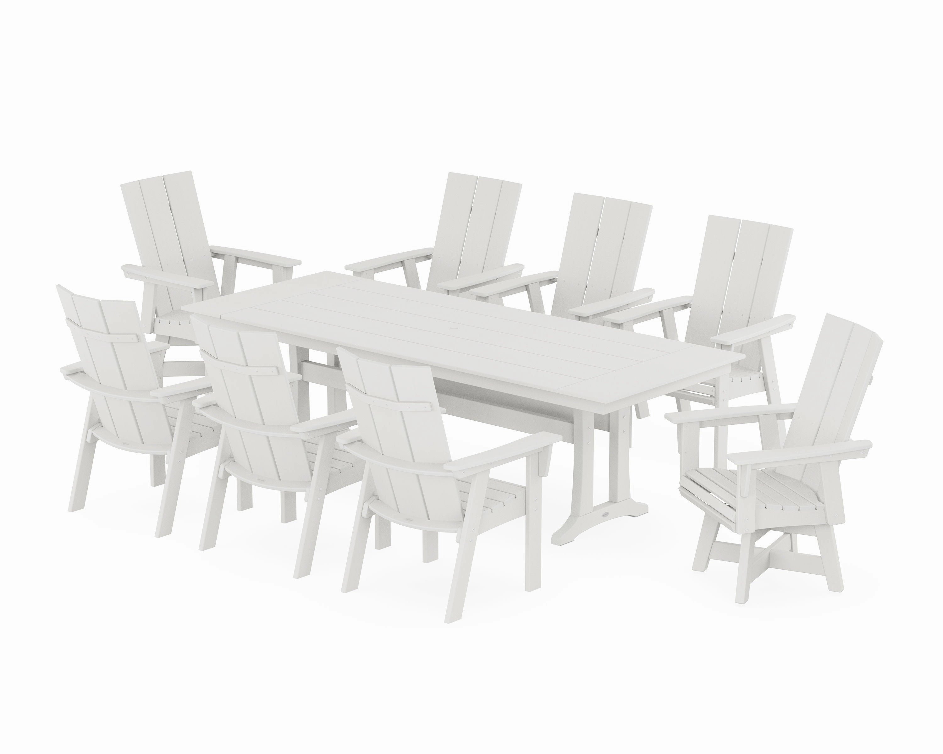 Modern Curveback Adirondack Swivel 9-Piece Farmhouse Dining Set with Trestle Legs