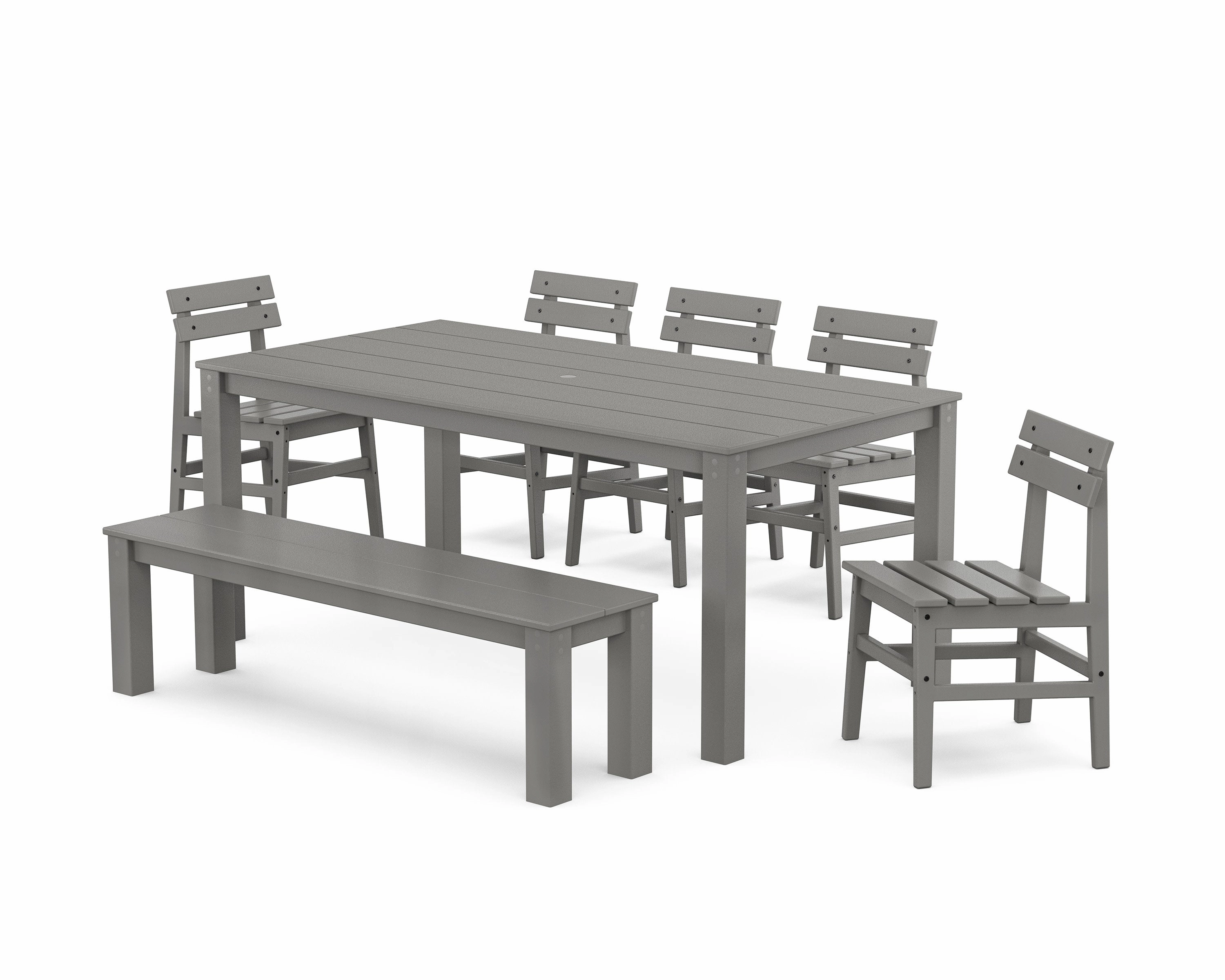 Modern Studio Plaza Chair 7-Piece Parsons Dining Set with Benchoutdoor patio furniture set