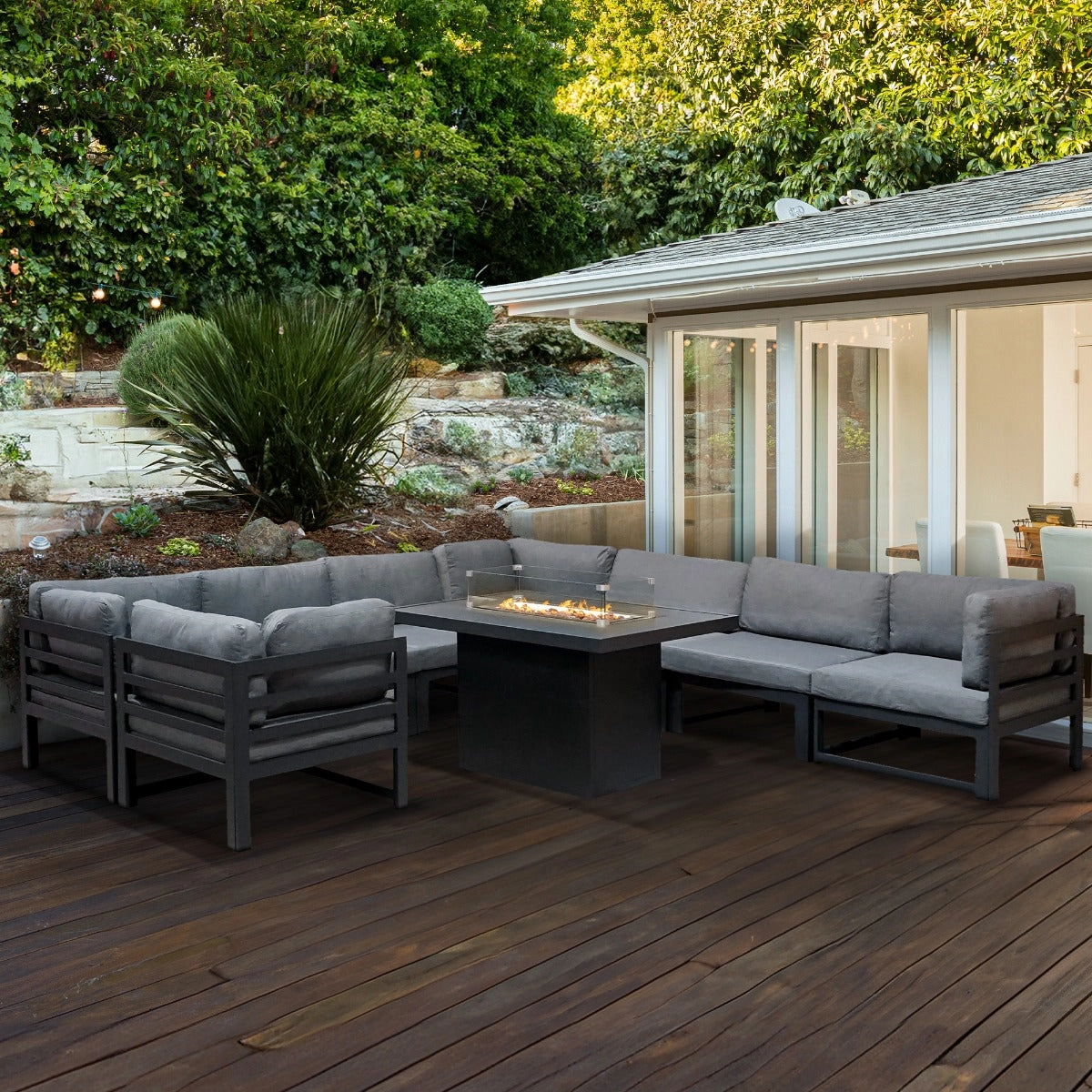 Modular Garden Furniture Set With Fire Pit - Anthracite Grey
