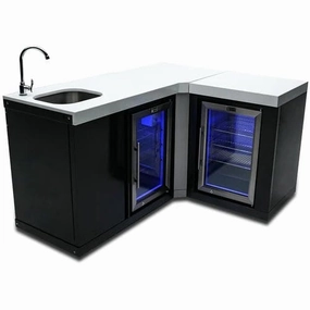 Mont Alpi Black Stainless Steel Beverage Center W/ 90 Degree Corner & Fridge Cabinet MA-BEVBSS90FC outdoor beverage cooler with wheels