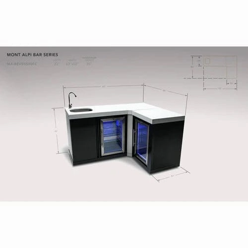 Mont Alpi Black Stainless Steel Beverage Center W/ 90 Degree Corner & Fridge Cabinet MA-BEVBSS90FC