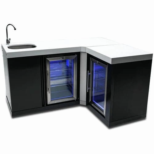 Mont Alpi Black Stainless Steel Beverage Center W/ 90 Degree Corner & Fridge Cabinet MA-BEVBSS90FC