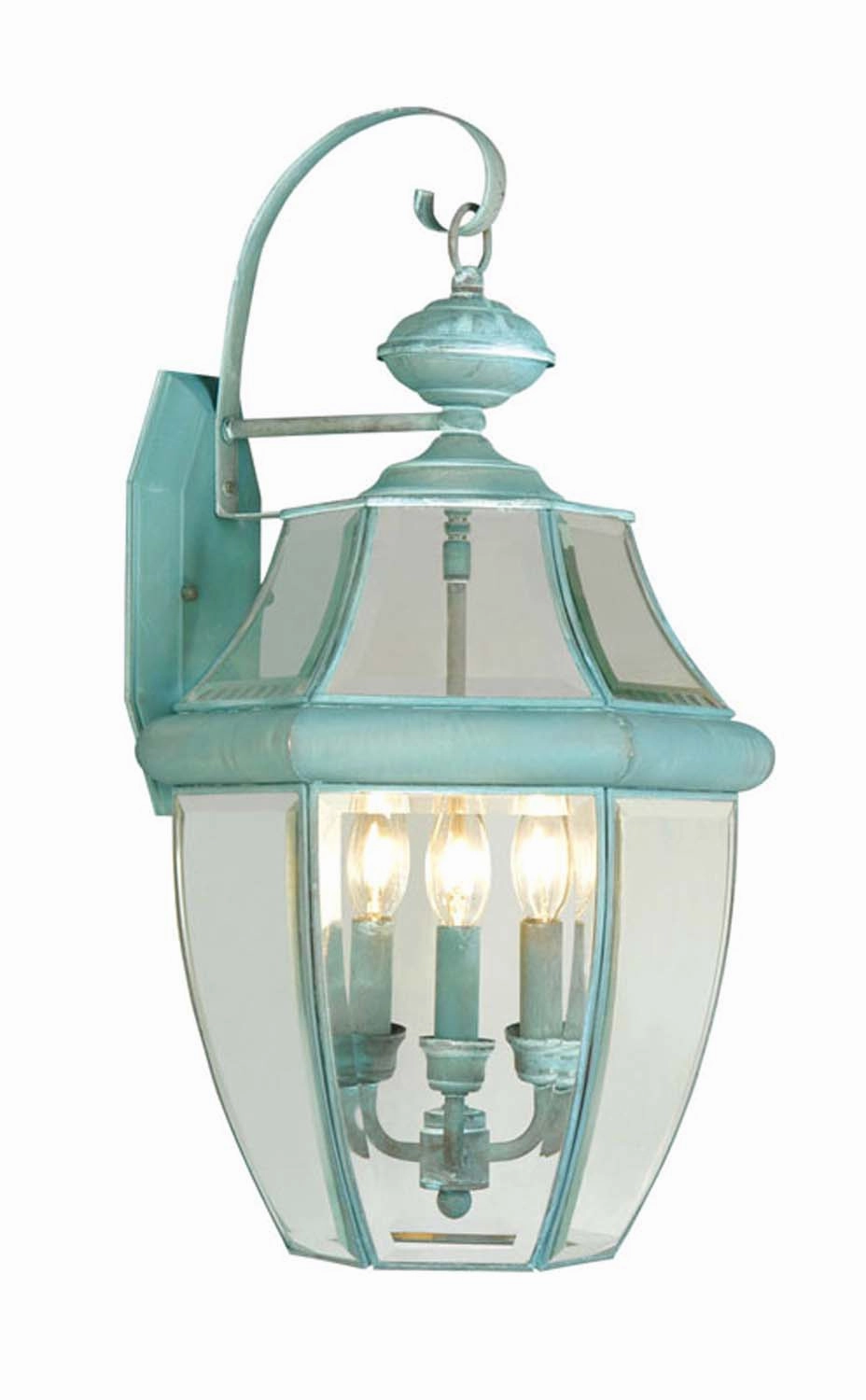 Monterey Three Light Outdoor Wall Lantern VerdigrisOutdoor wall sconces with motion sensor