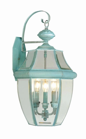 Monterey Three Light Outdoor Wall Lantern VerdigrisOutdoor wall sconces with motion sensor