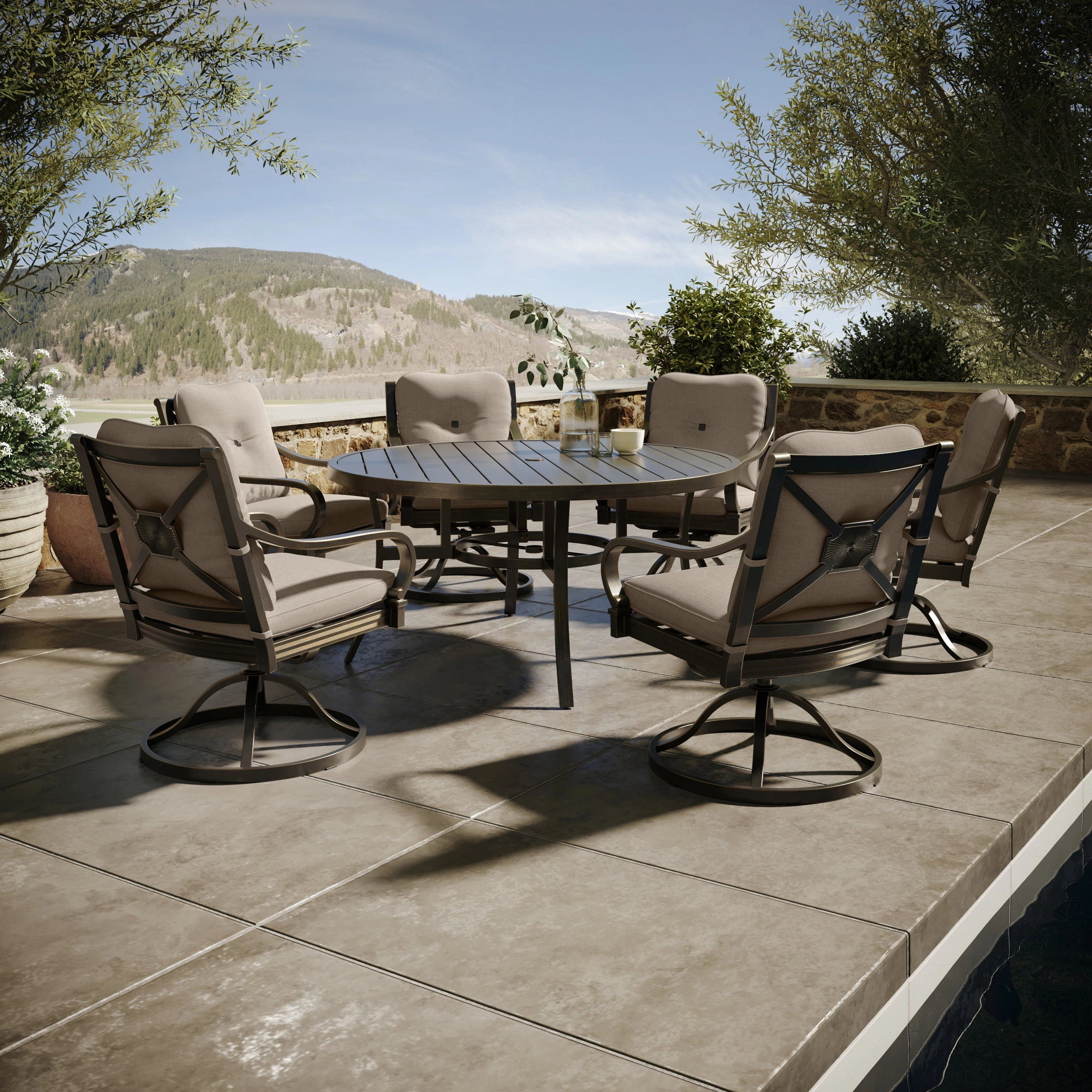 Napili 7 Piece Dining Set - 6 Swivel Rockers 60" Round Table