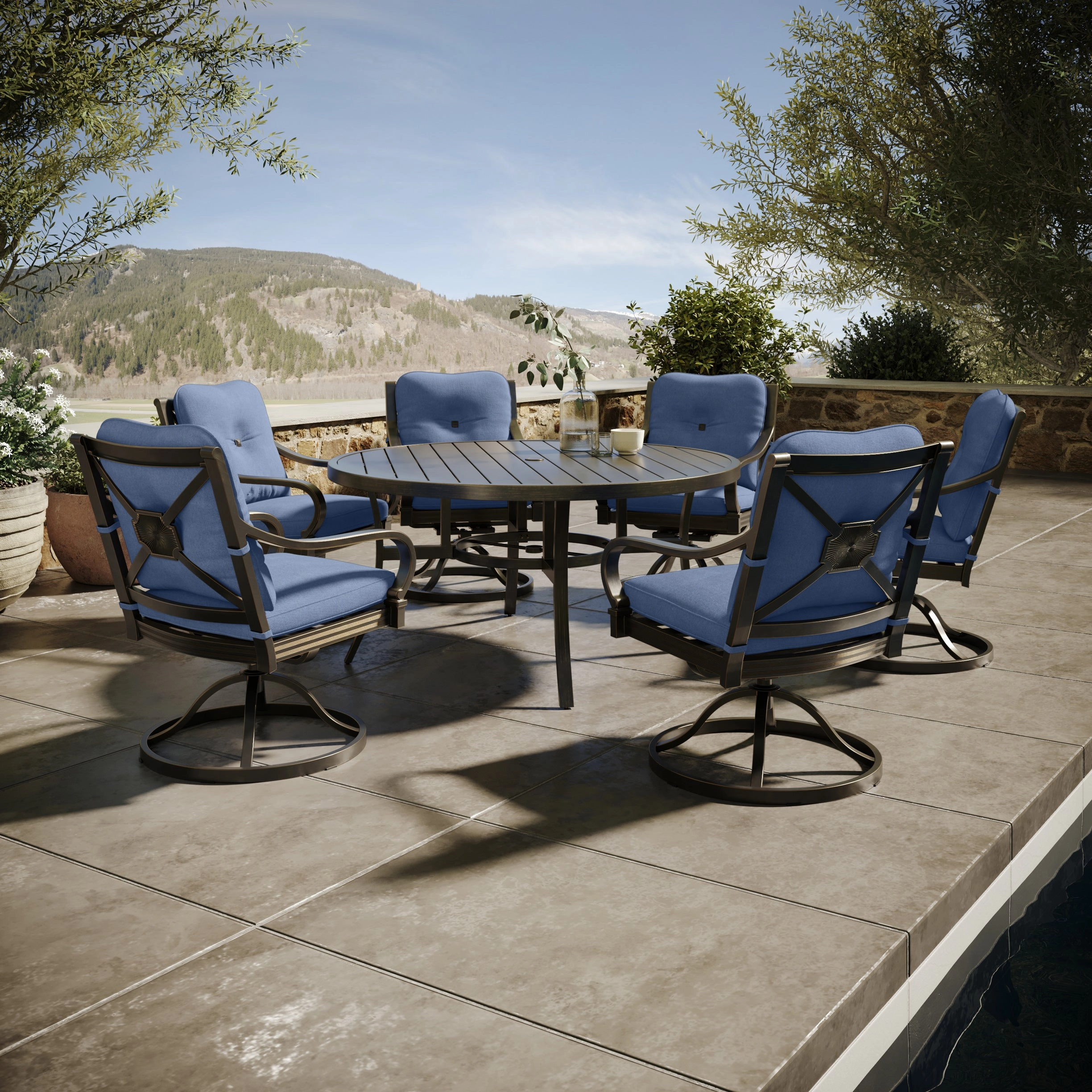 Napili 7 Piece Dining Set - 6 Swivel Rockers 60" Round Table