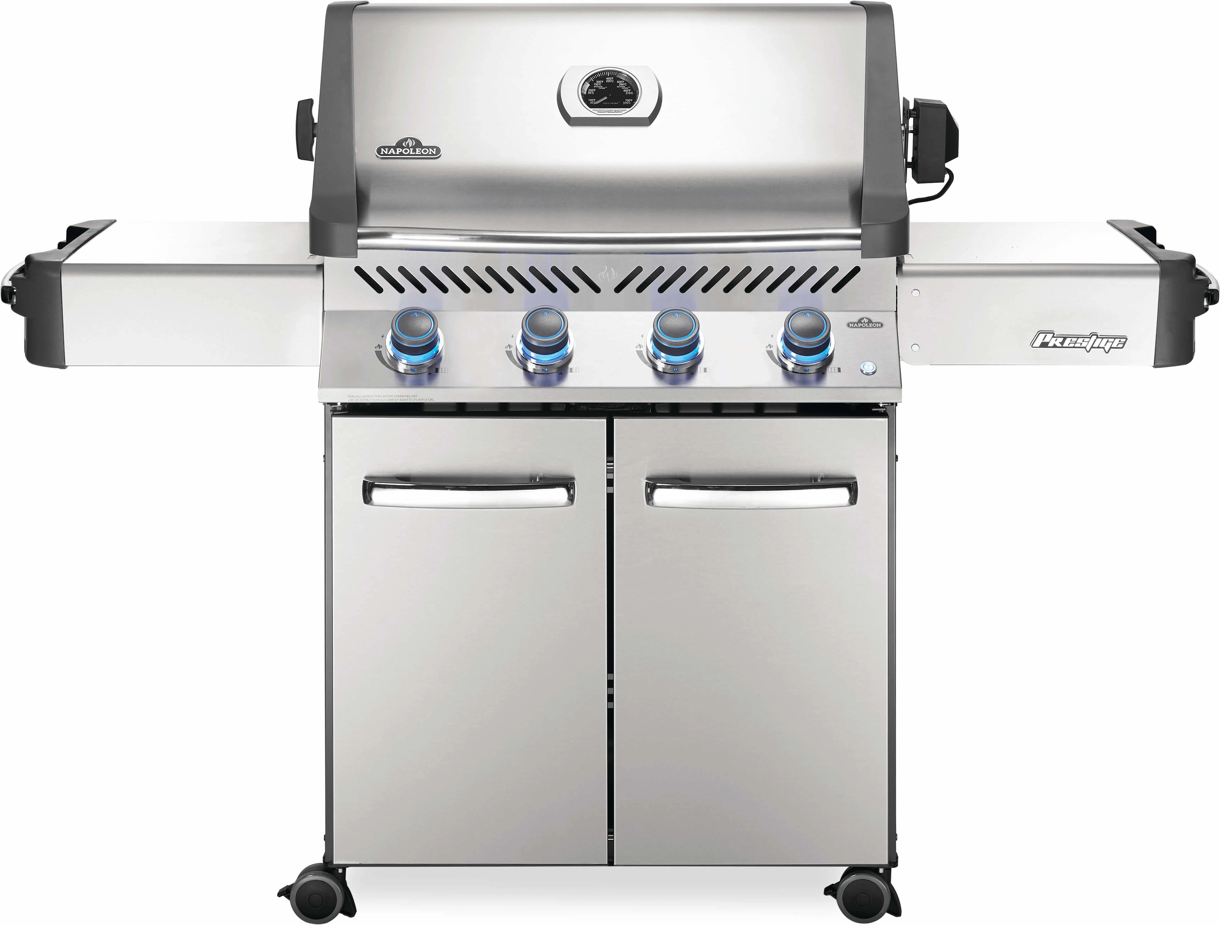 Napoleon Prestige 500 RSIB Stainless Steel Propane Gas Grill w/ Infrared Side & Rear Burners P500RSIBPSS-3 professional outdoor BBQ grill set