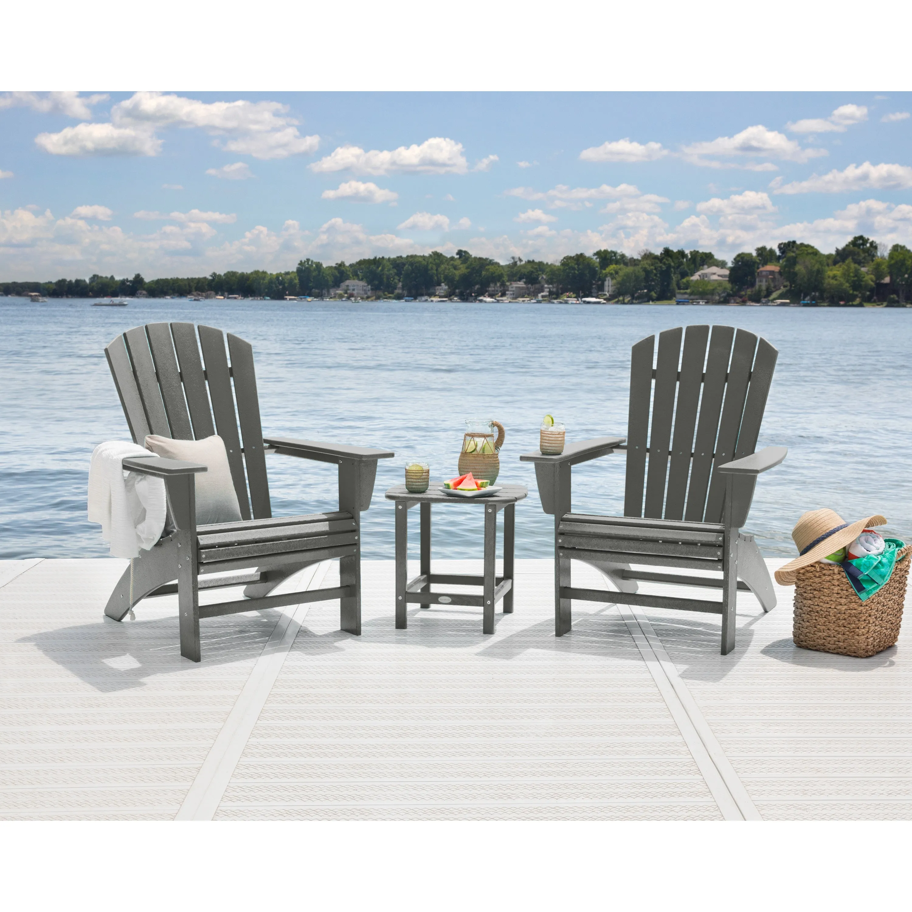 Nautical 3-Piece Curveback Adirondack Set