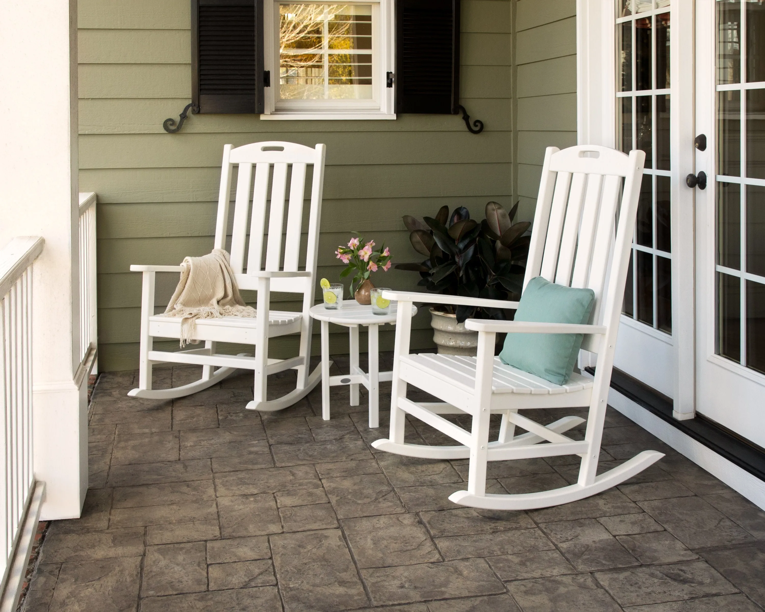 Nautical 3-Piece Porch Rocking Chair Set