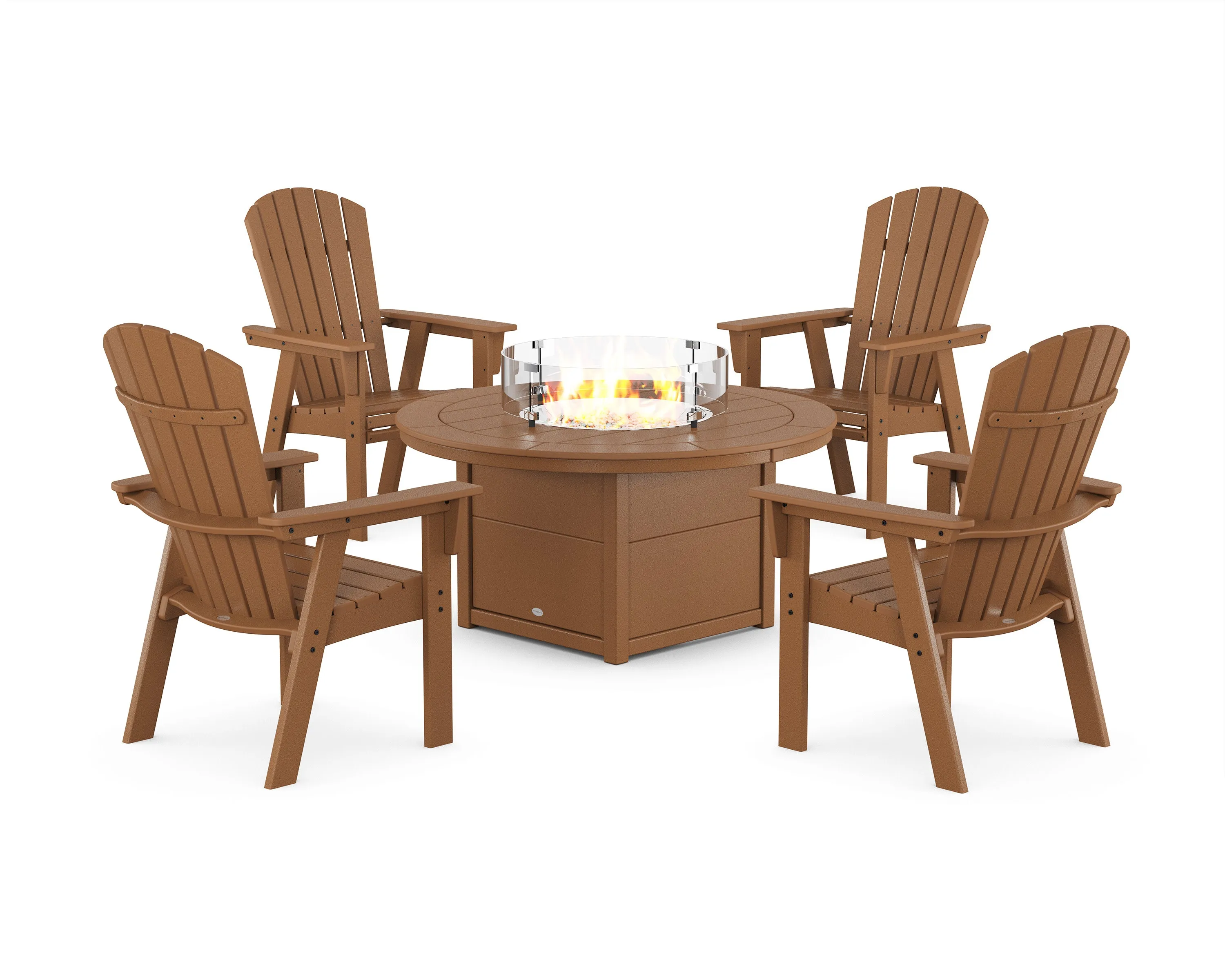 Nautical 4-Piece Curveback Upright Adirondack Conversation Set with Fire Pit Table
