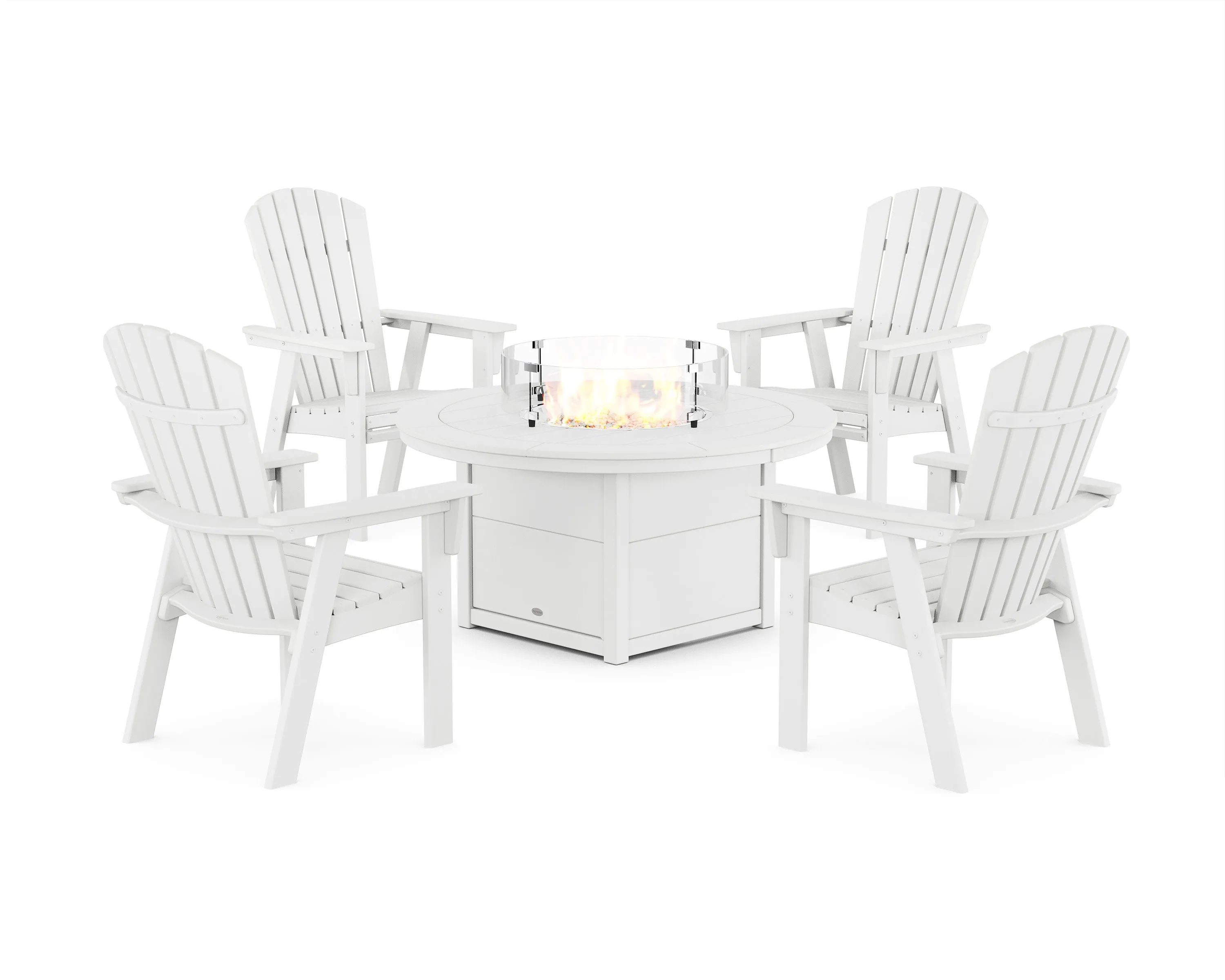 Nautical 4-Piece Curveback Upright Adirondack Conversation Set with Fire Pit Table