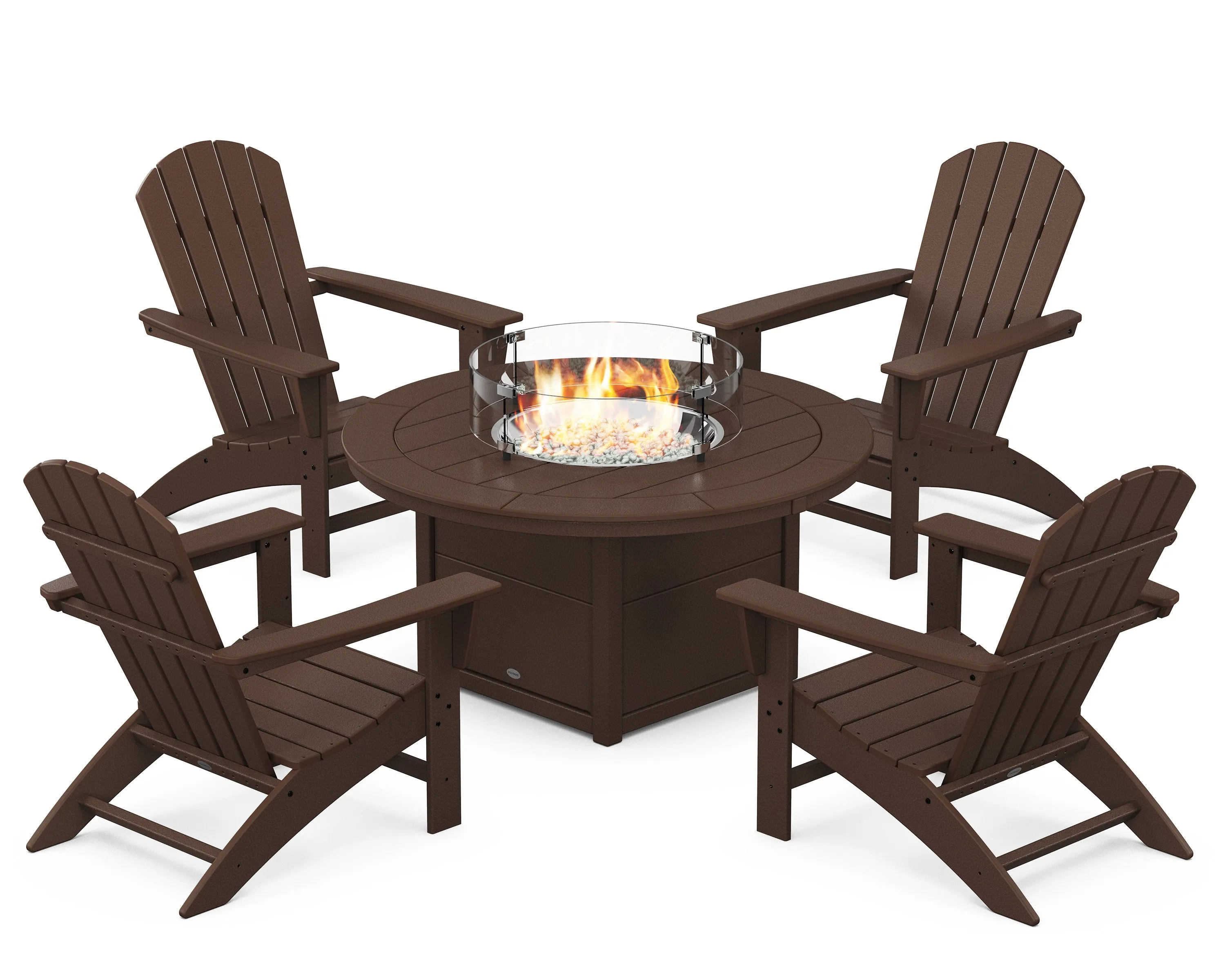 Nautical 5-Piece Adirondack Chair Conversation Set with Fire Pit Table