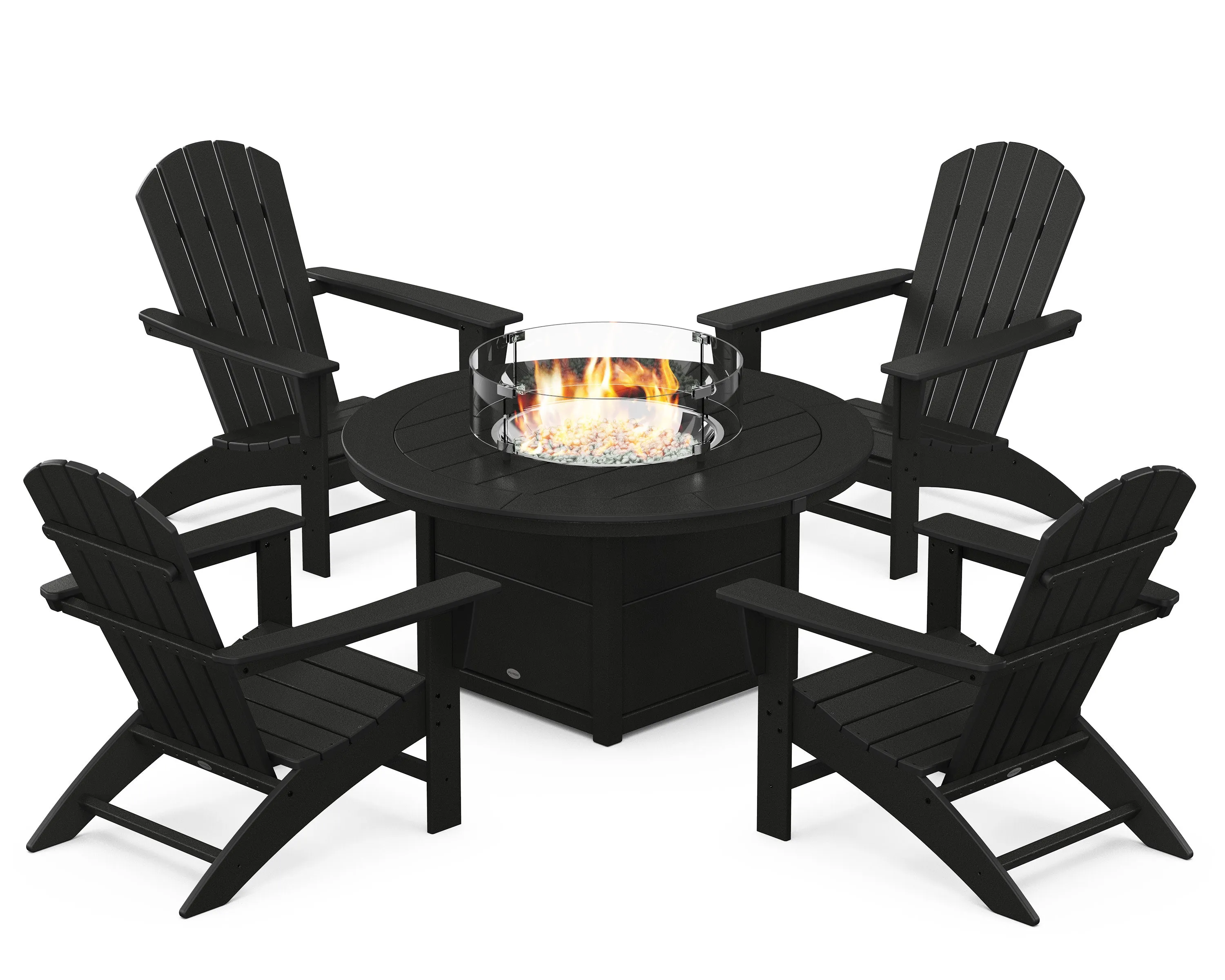 Nautical 5-Piece Adirondack Chair Conversation Set with Fire Pit Table