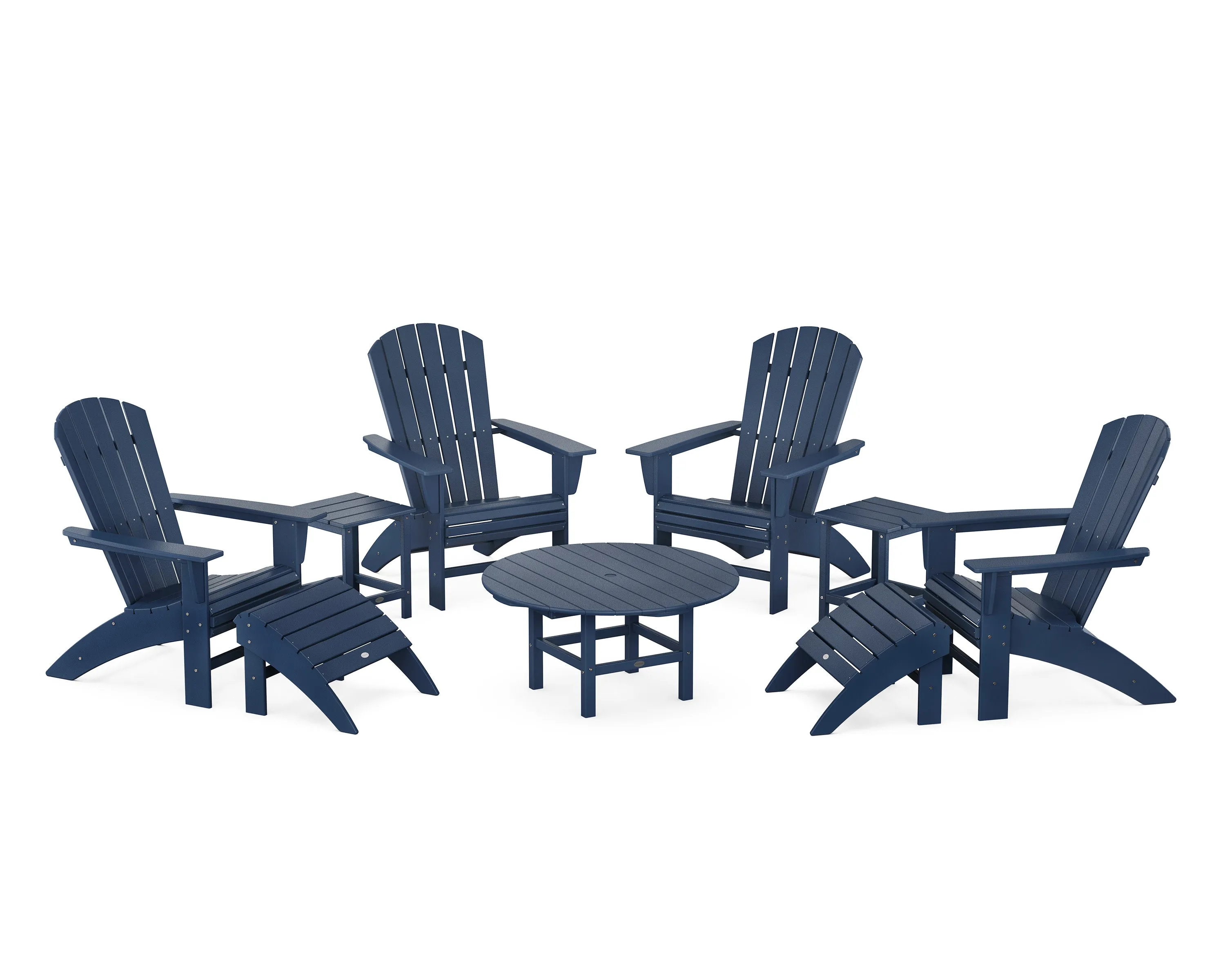 Nautical Curveback Adirondack Chair 9-Piece Conversation Set