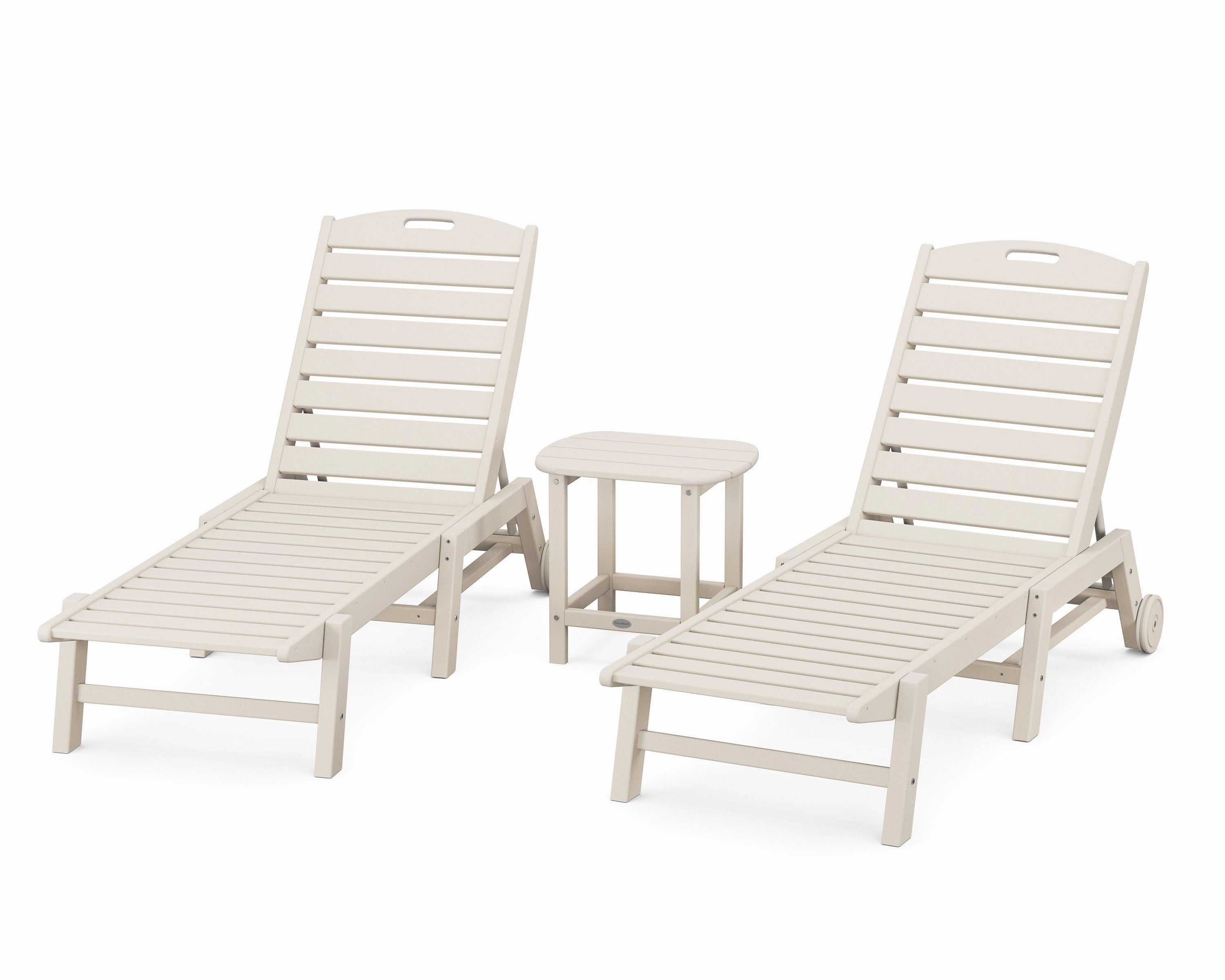 Nautical 3-Piece Chaise Lounge with Wheels Set with South Beach 18" Side Table