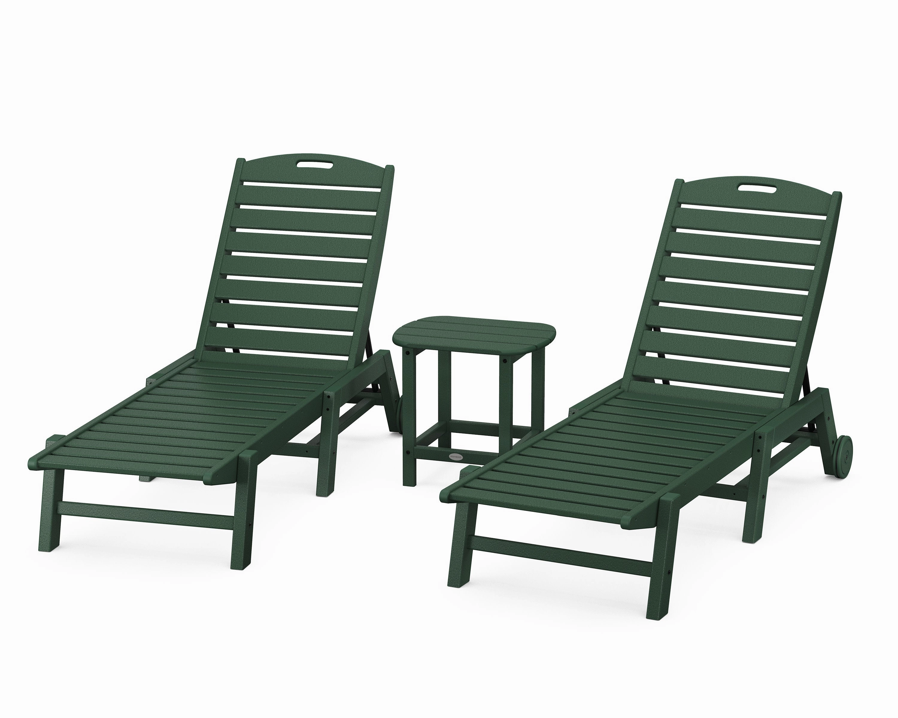 Nautical 3-Piece Chaise Lounge with Wheels Set with South Beach 18" Side Table