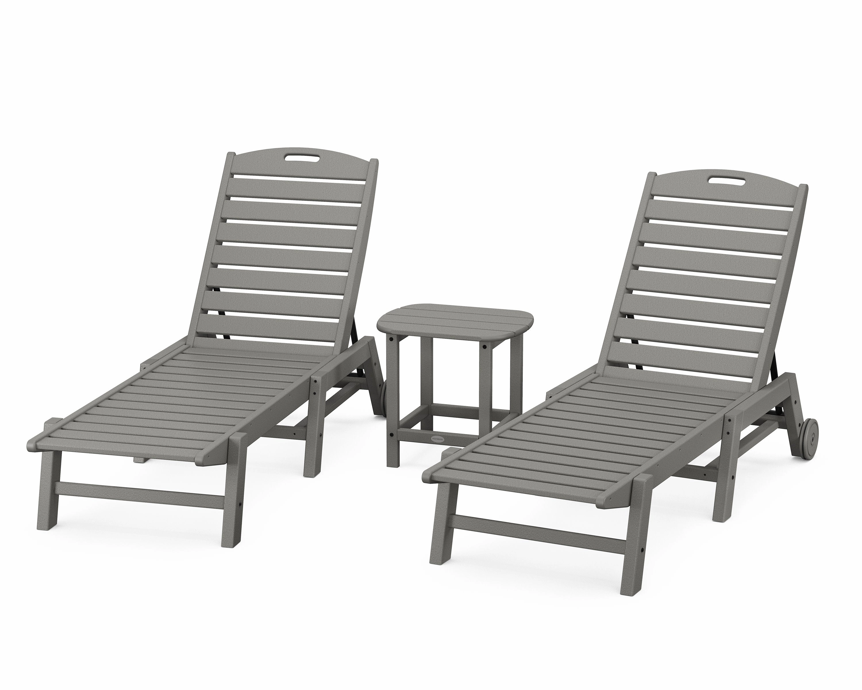 Nautical 3-Piece Chaise Lounge with Wheels Set with South Beach 18" Side Tableoutdoor patio dining furniture set