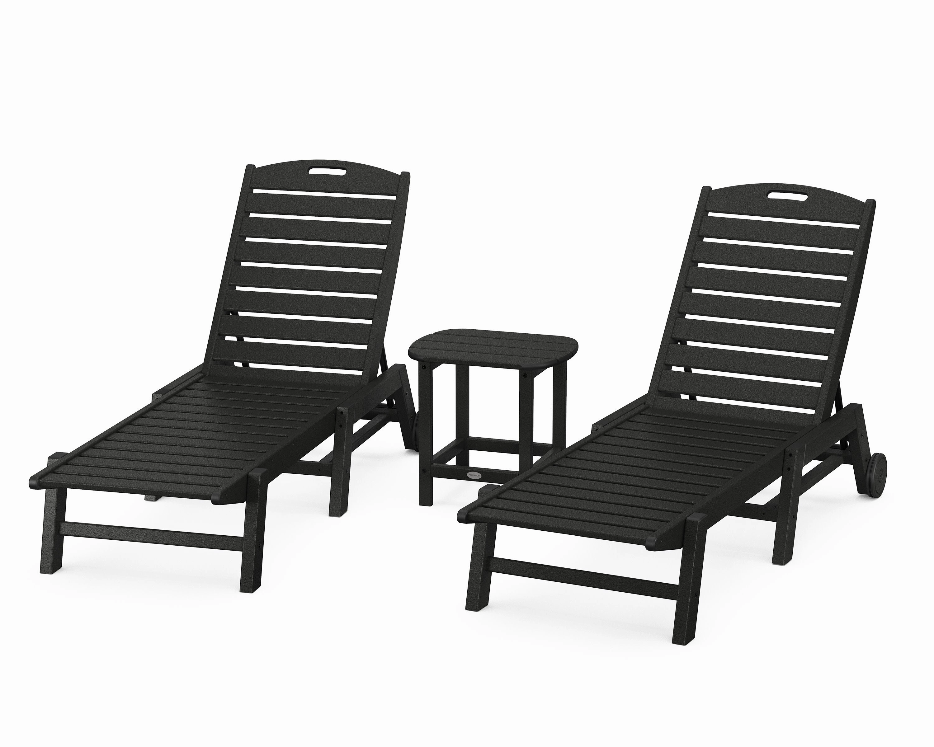 Nautical 3-Piece Chaise Lounge with Wheels Set with South Beach 18" Side Table