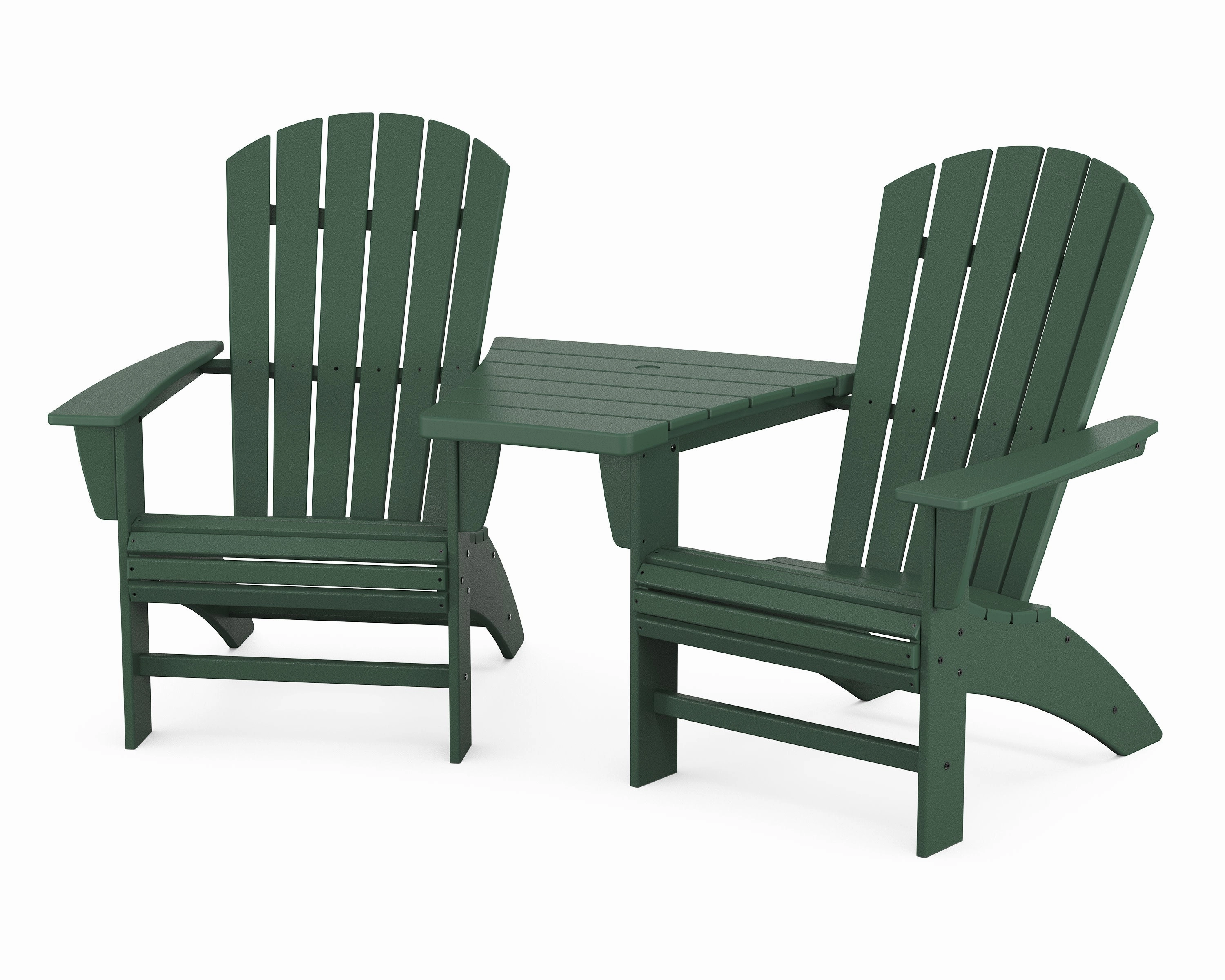 Nautical 3-Piece Curveback Adirondack Set with Angled Connecting Table