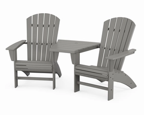 Nautical 3-Piece Curveback Adirondack Set with Angled Connecting Tableoutdoor patio dining furniture set